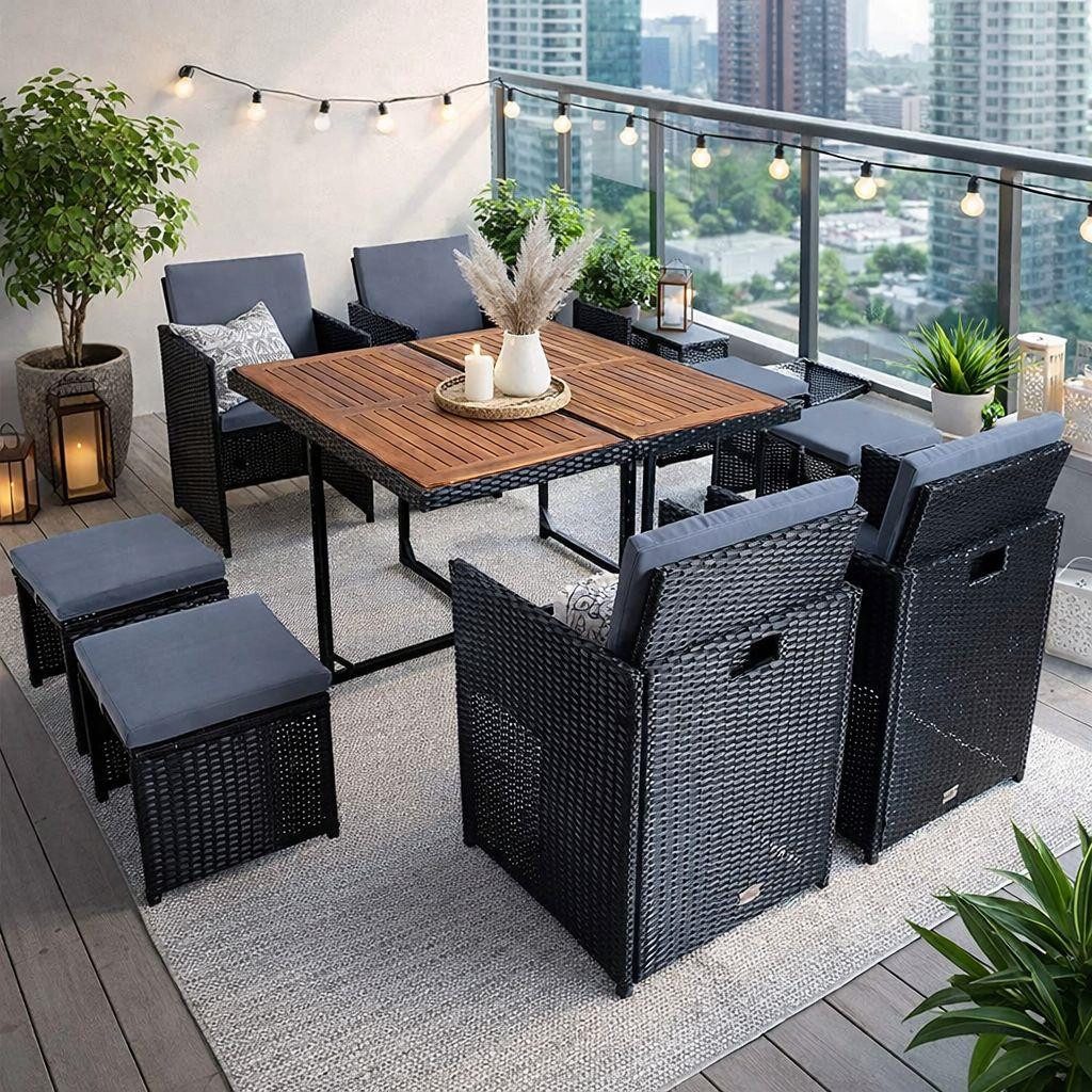 ESTEXO Sitzgruppe Polyrattan Gartenmöbel Set Rattanmöbel 8 Personen Gartenset Schwarz