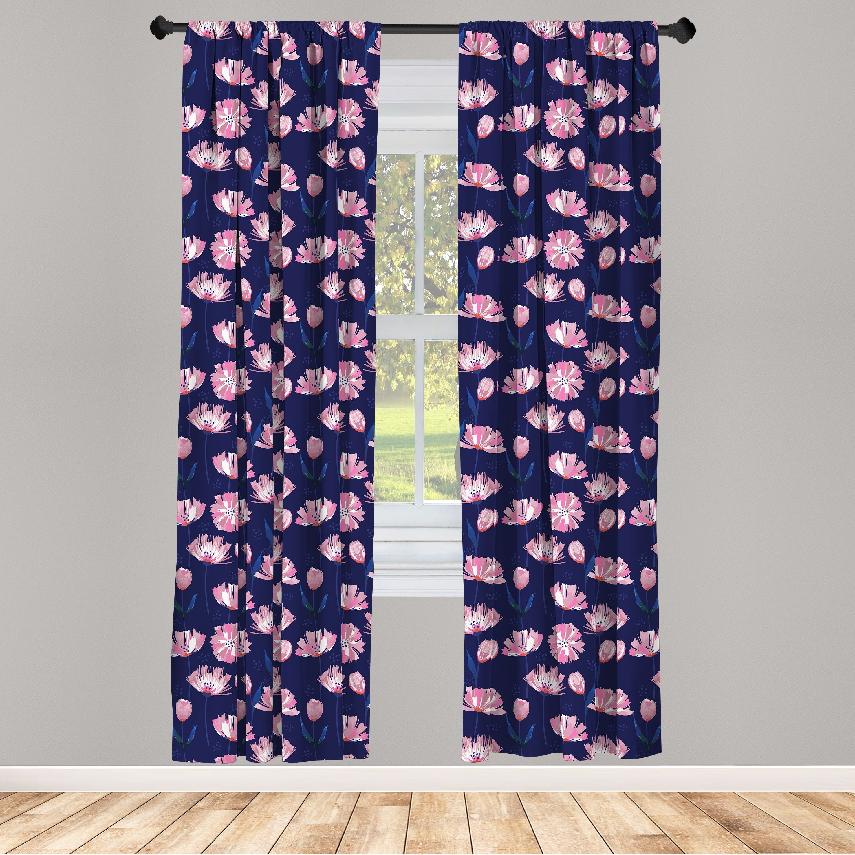 Gardine Vorhang für Wohnzimmer Schlafzimmer Dekor, Abakuhaus, Microfaser, Blumen Garten-Kunst-Rosa-Mohnblumen | Fertiggardinen