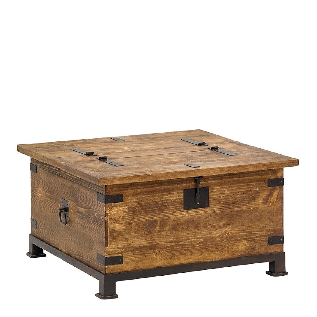 WOLF MÖBEL Wohnzimmertisch MEXIKO Couchtisch Truhe mit zwei Deckeln, Eisenfuß (90x88x48), MEXIKO Couchtisch Truhe mit zwei Deckeln, Eisenfuß