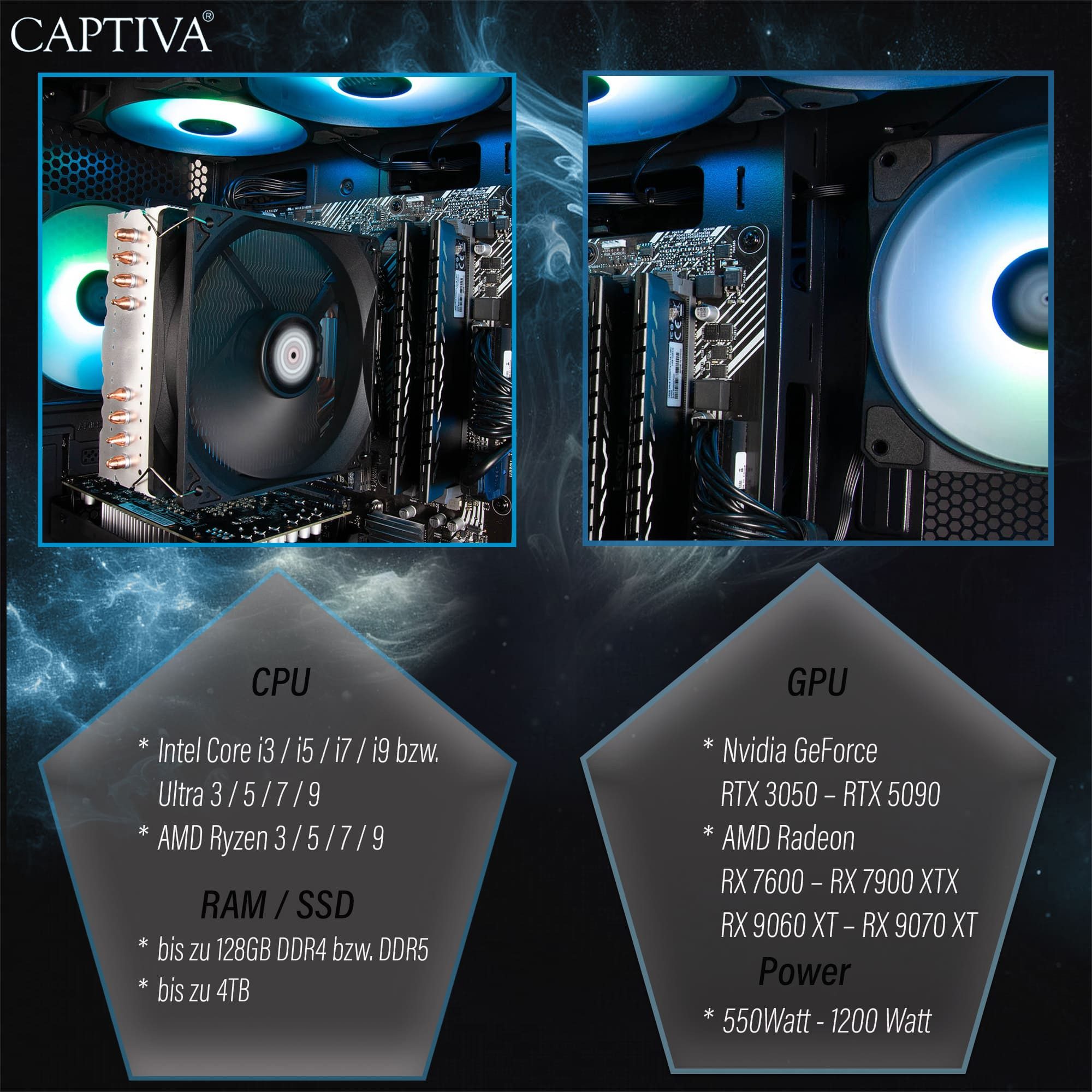 CAPTIVA Advanced Gaming I92-526 PC (Intel Core i5 14400F, GeForce® RTX™ 5060, 32 GB RAM, 1000 GB SSD, Luftkühlung, WLAN, Windows 11 Home)