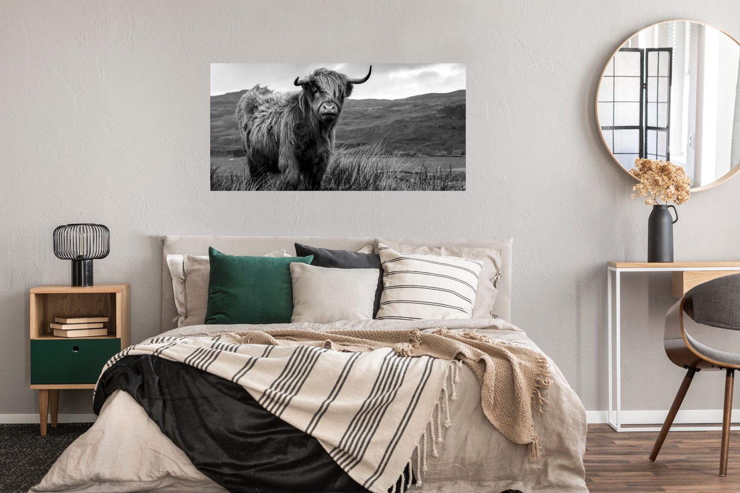 Rahmen, Bild (1 Wasser MuchoWow - Schlafzimmer, Ohne Poster Berg Wohnzimmer, Highlander - für Natur Kuh, Wandposter, St), Schottischer Wanddeko - -