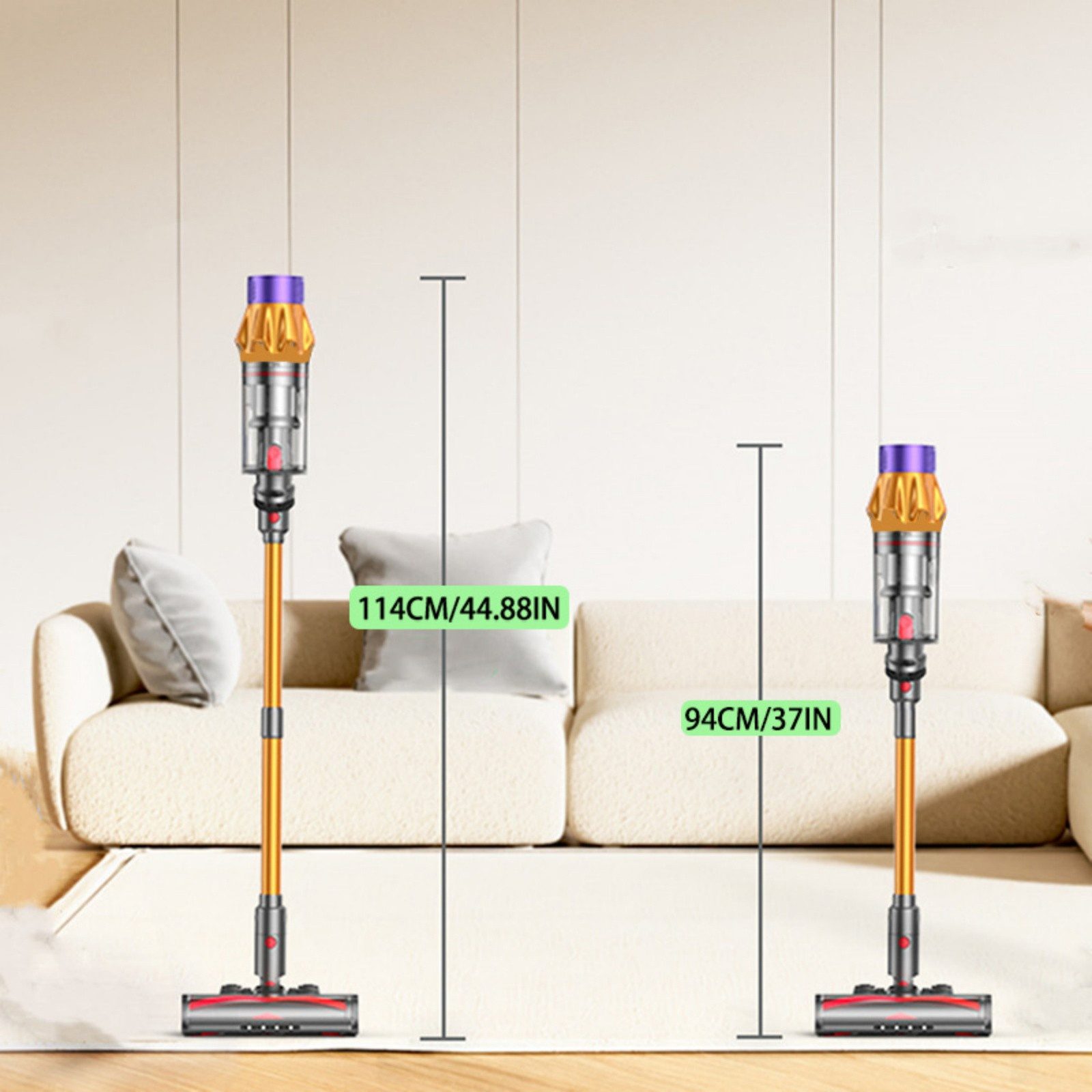 ibettertec Stielstaubsauger Akku-Staubsauger, 550W 45KPA 55 Minuten Akkuloser Stick, 550 W, mit Beutel, Staubsauger mit Touchscreen, 2,7 kg sehr leicht