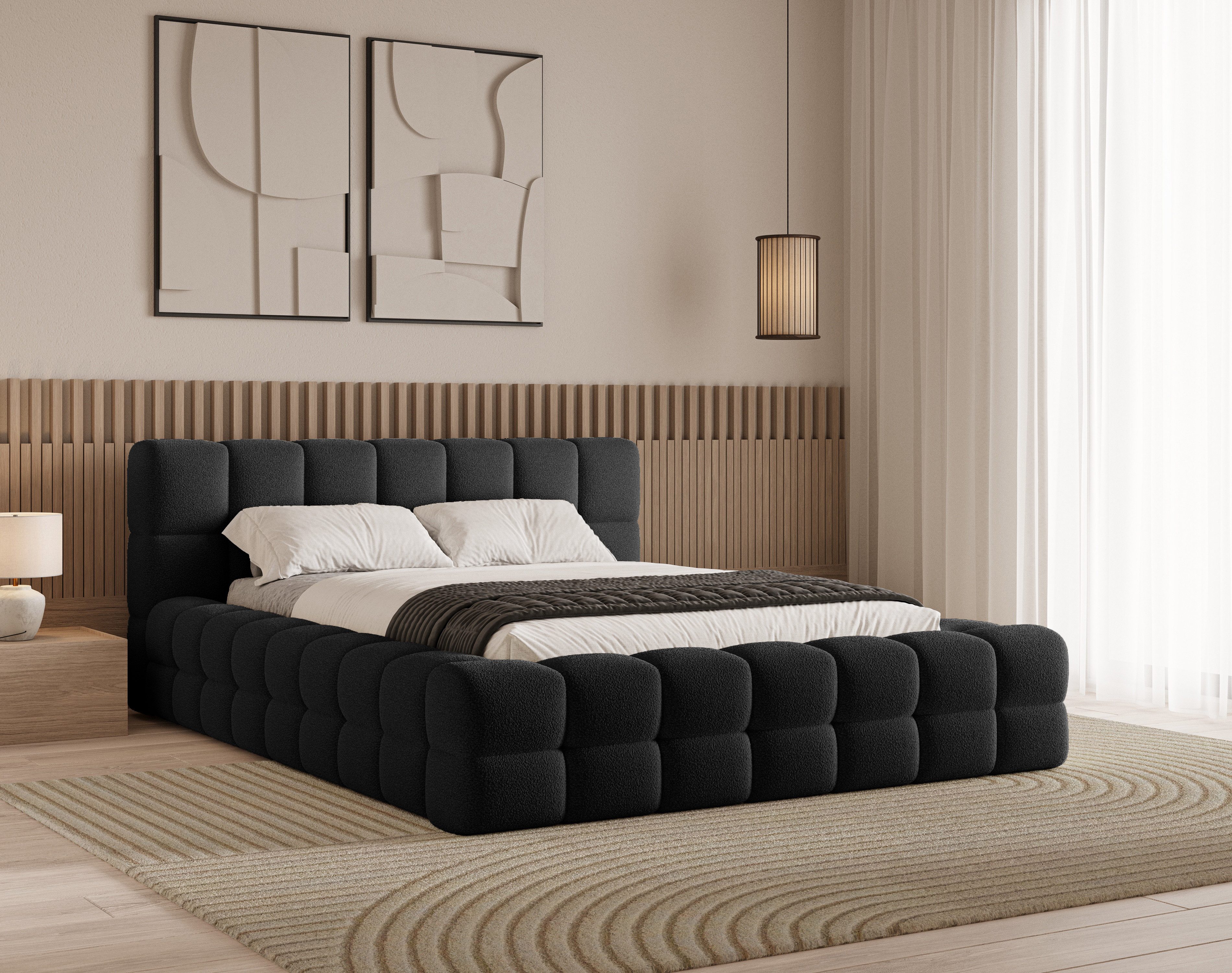 Chilly Möbel Polsterbett Verona Schwarz Bouclé Stoff 200x200 cm mit Staurau günstig online kaufen