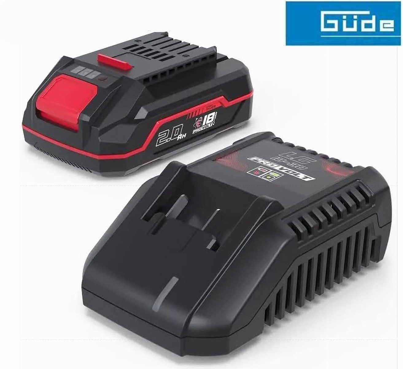 Güde GÜDE Starterset Ladegerät + 18V E³ Systemakku 2.0 Ah LGAP 18-3020 P Akku Starter-Set