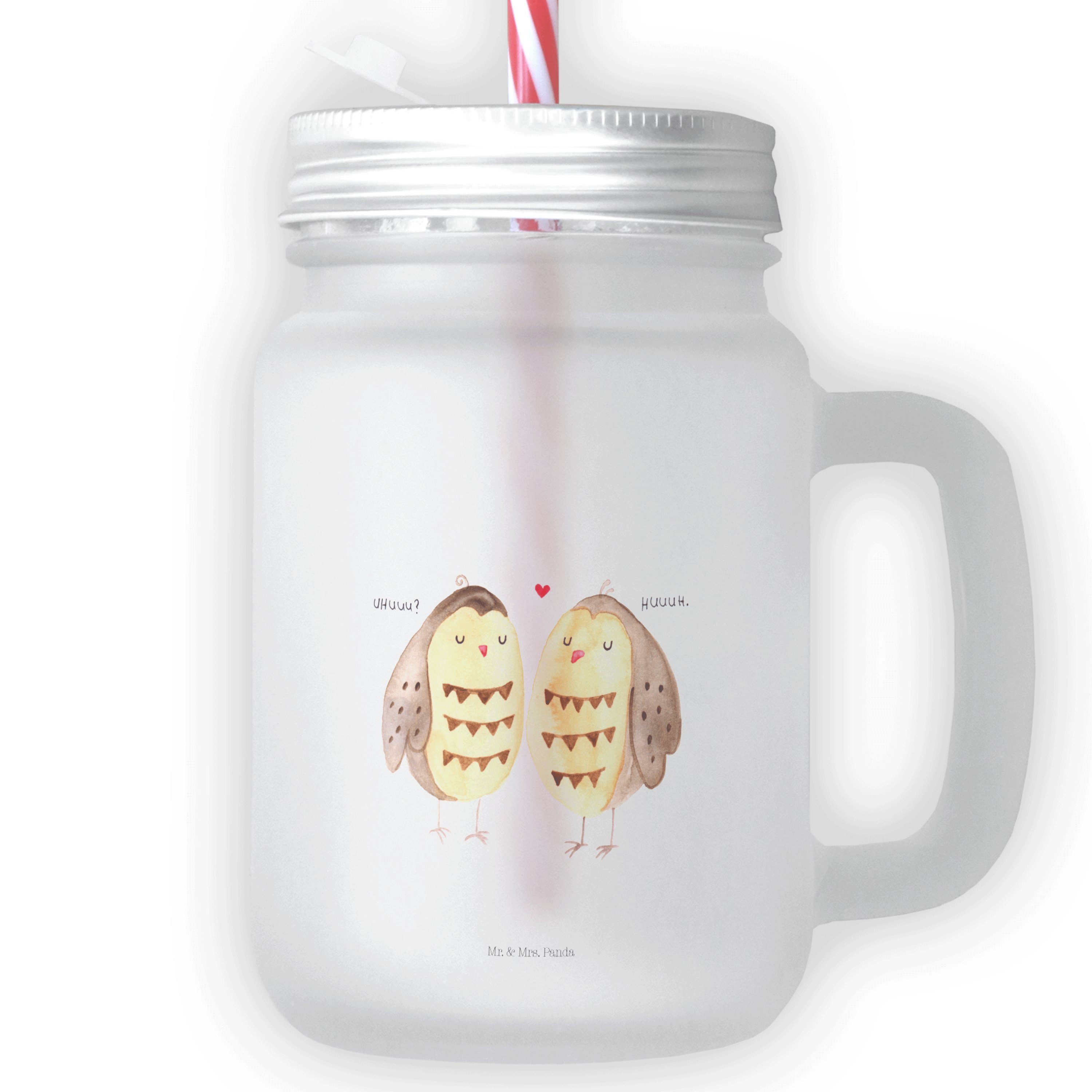 Mr. & Mrs. Panda Cocktailglas Eulen Liebe - Transparent - Geschenk, Paar, Owl, Sommerglas, Einmachg, Premium Glas, Mit süßen Motiven