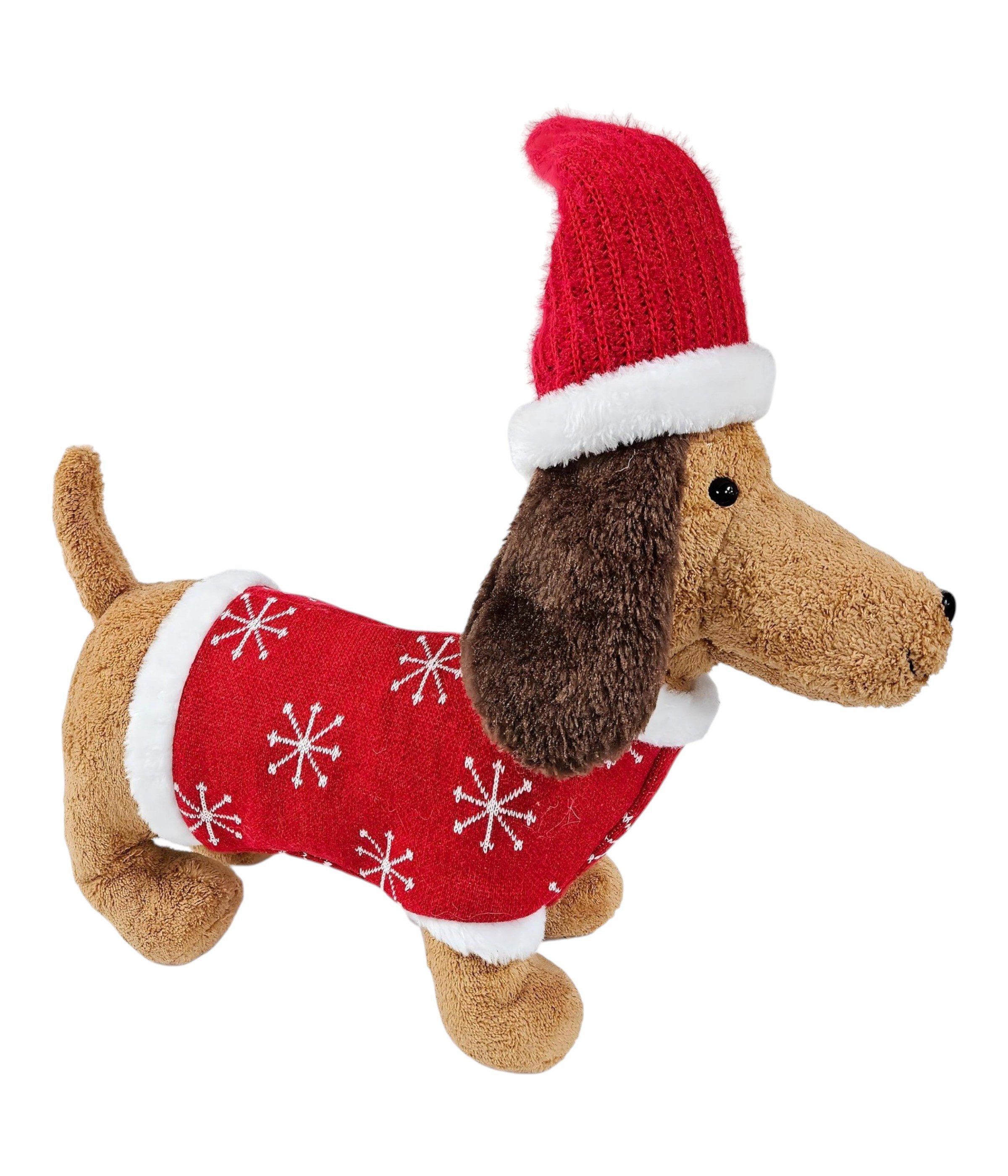 Dehner Weihnachtsfigur Weihnachtliche Dekofigur Hund, 41 x 46 x 15 cm, Polyester, rot / braun, verspielte Weihnachtsdekoration