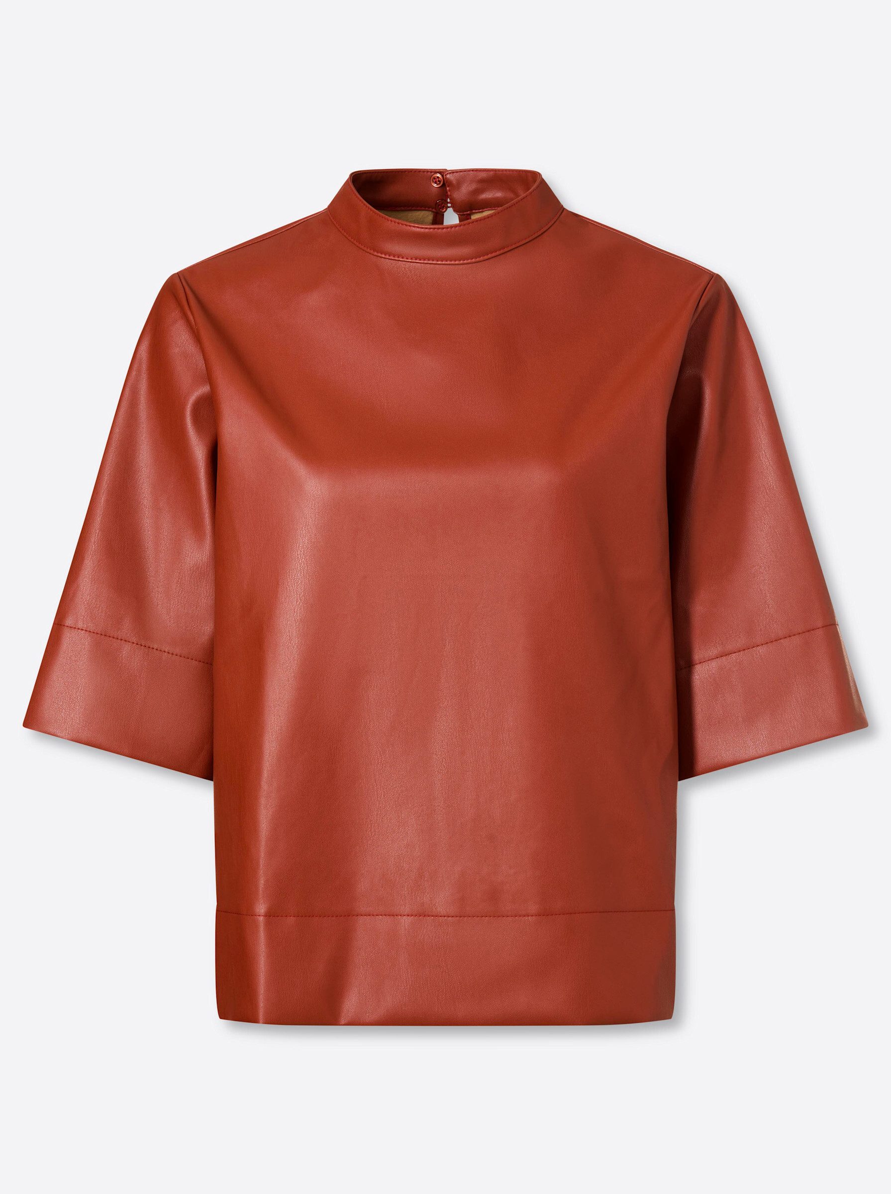 Klassische Bluse Lederimitat-Bluse Kurzarm