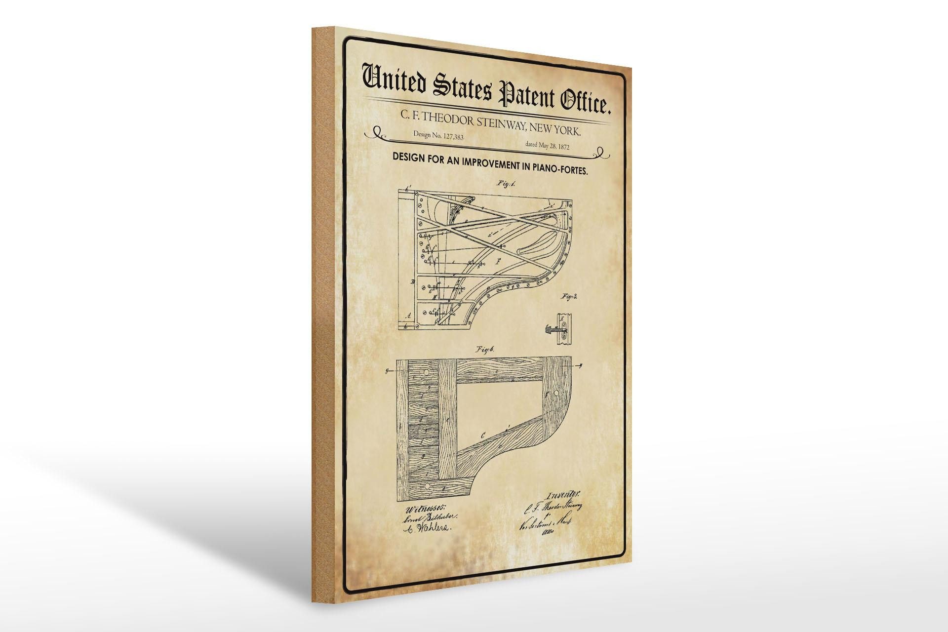 Femer GmbH Holzbild Patent 30x40 cm Entwurf für eine Verbesserung für Klavier-Stärke, (1 St), Glatte Holzfaserplatte (MDF), vorn beschichtet