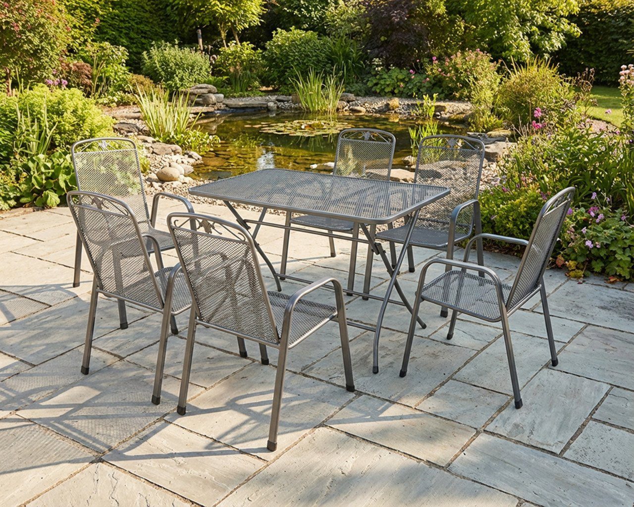 MWH Sitzgruppe MWH Garten-Essgruppe Caffe Latte Metall 6 Personen, Klappbar witterungsbeständig