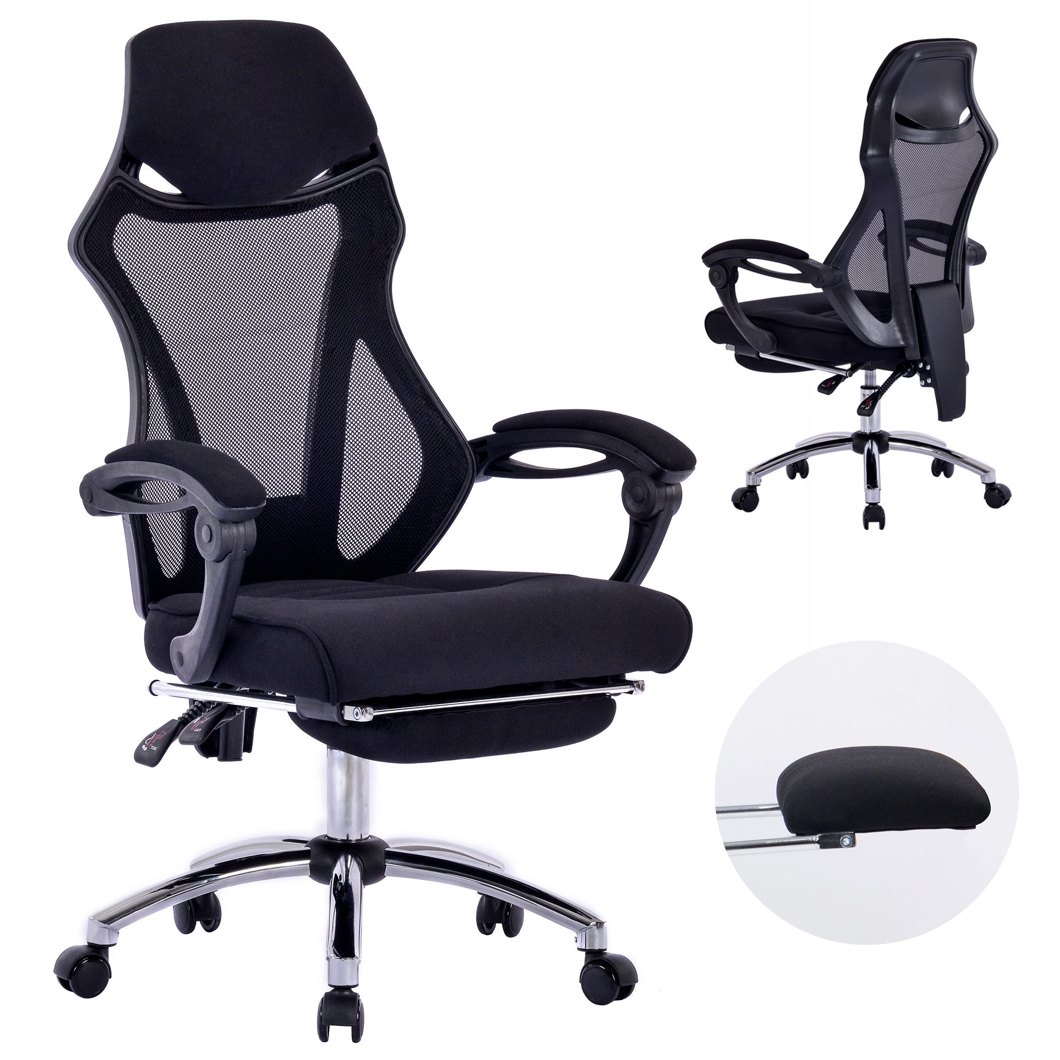 SeedWave Bürostuhl Ergonomisch mit Fußstütze,Verbreitertes Kopfstütze Bis 150kg Belastbar, Atmungsaktiver Schreibtischstuhl mit 135° Verstellbarer Rückenlehne