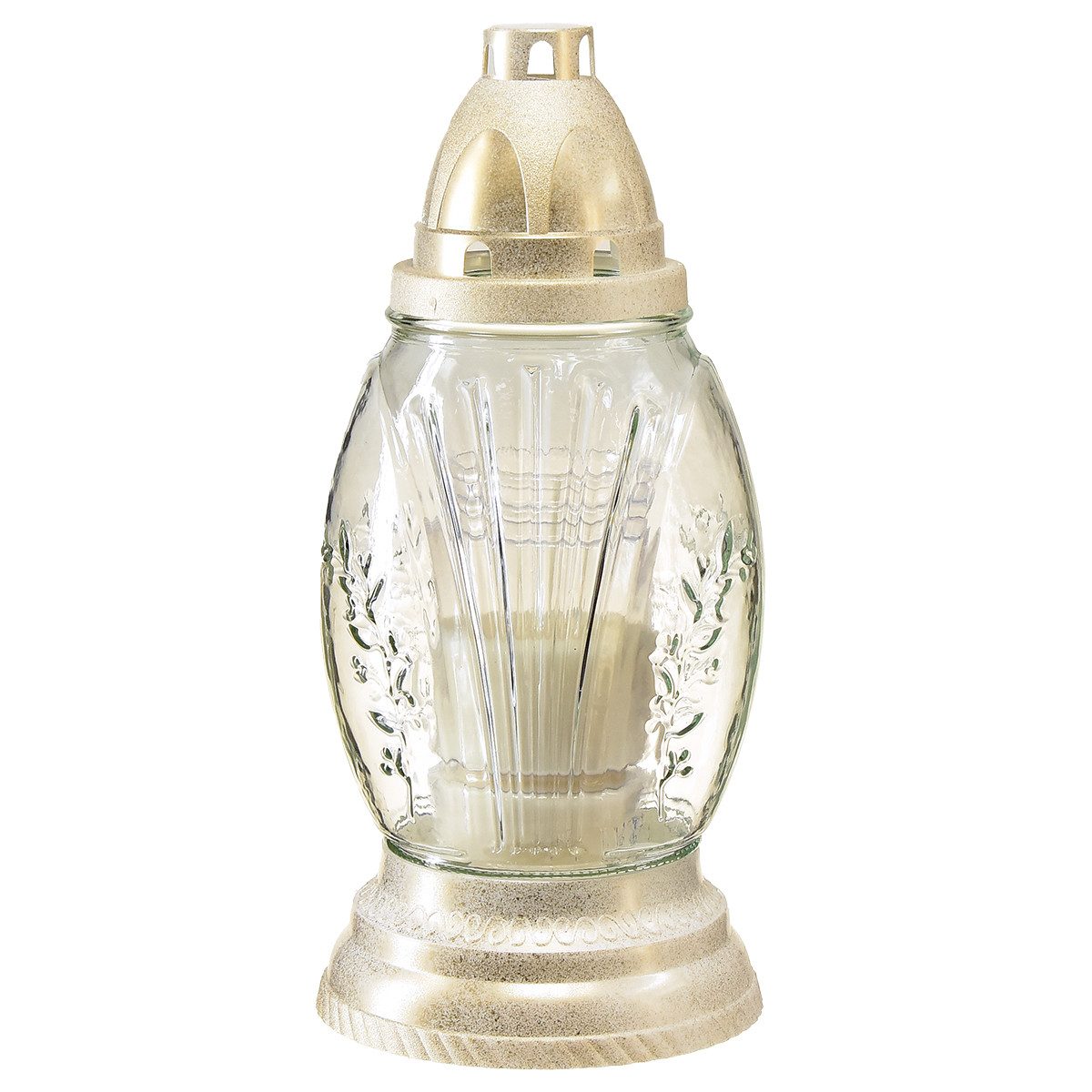 Florists Products Grabkerze Grablicht Glas Retro Gold Weiß Dekoration Friedhof Ø11cm
