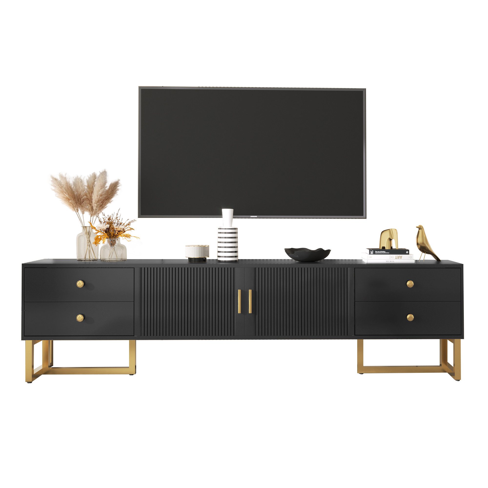 Merax Lowboard mit goldenen Metallsockel, TV-Schrank mit Türen und Schublad günstig online kaufen