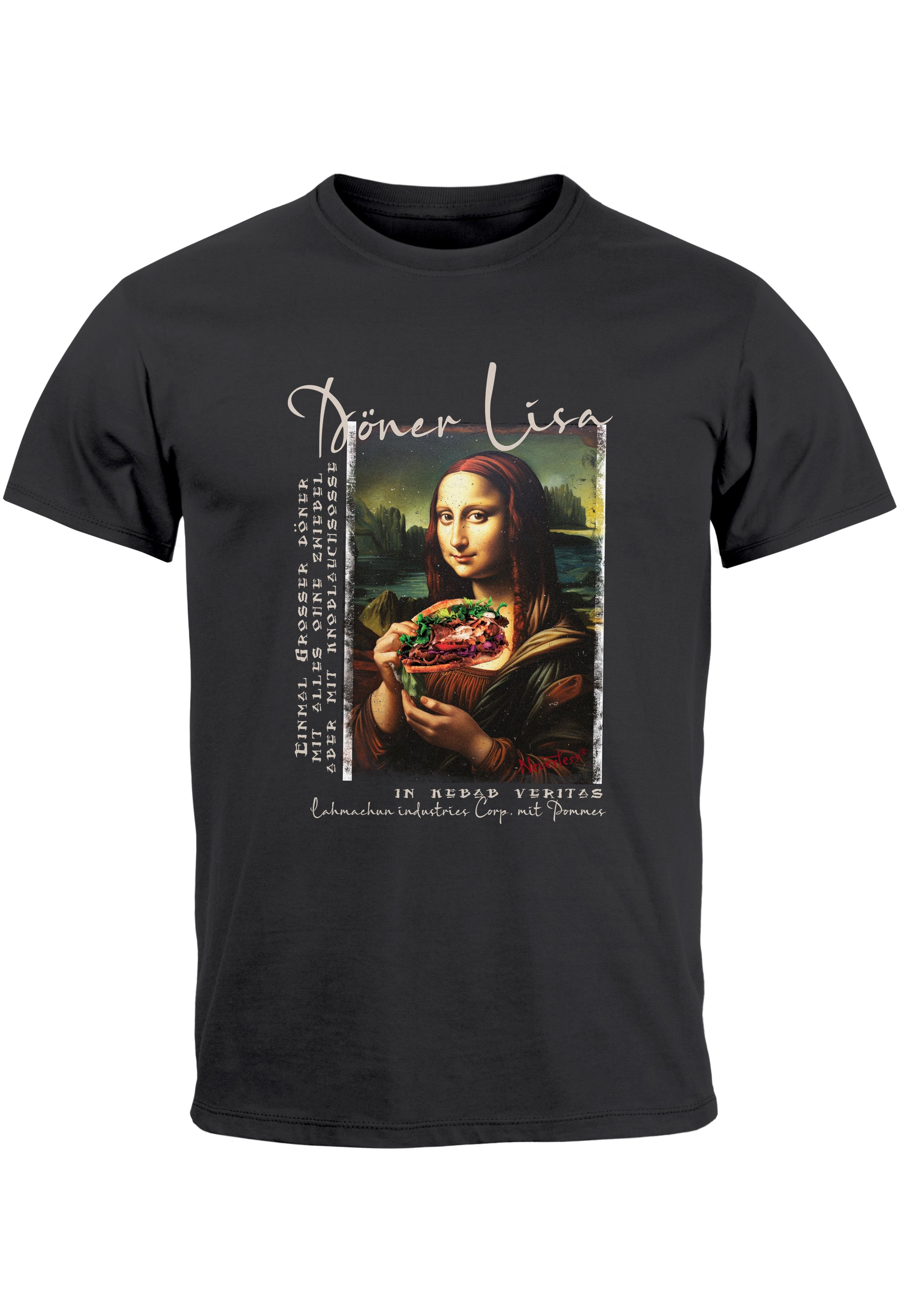 MoonWorks Print-Shirt Herren T-Shirt Print Aufdruck Mona Lisa Parodie Meme Kapuzen-Pullover mit Print Döner Lisa anthrazit