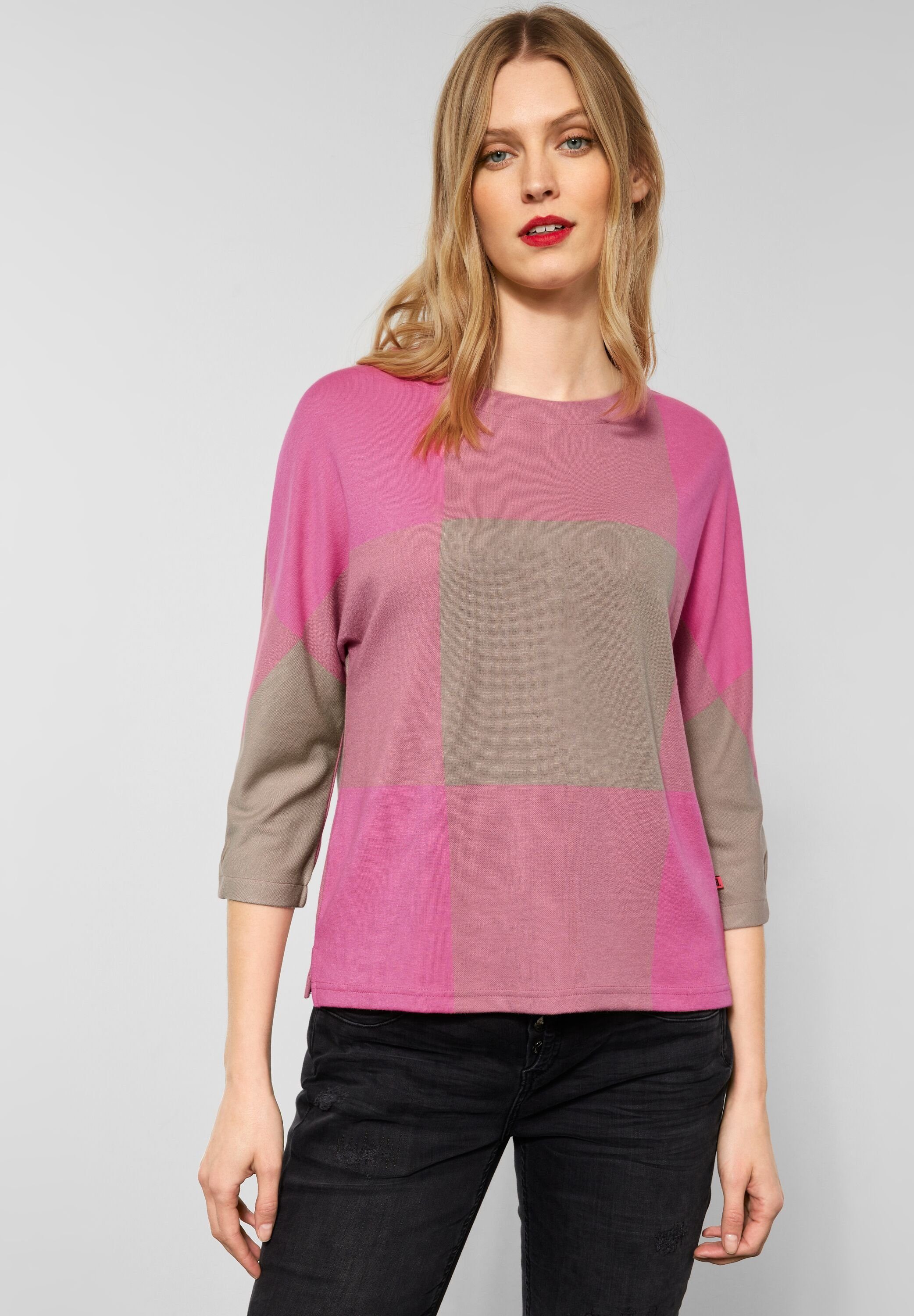 STREET ONE 3/4-Arm-Shirt Street One Jacquardshirt mit Karomuster in Winter ( 1-tlg) Nicht Vorhanden