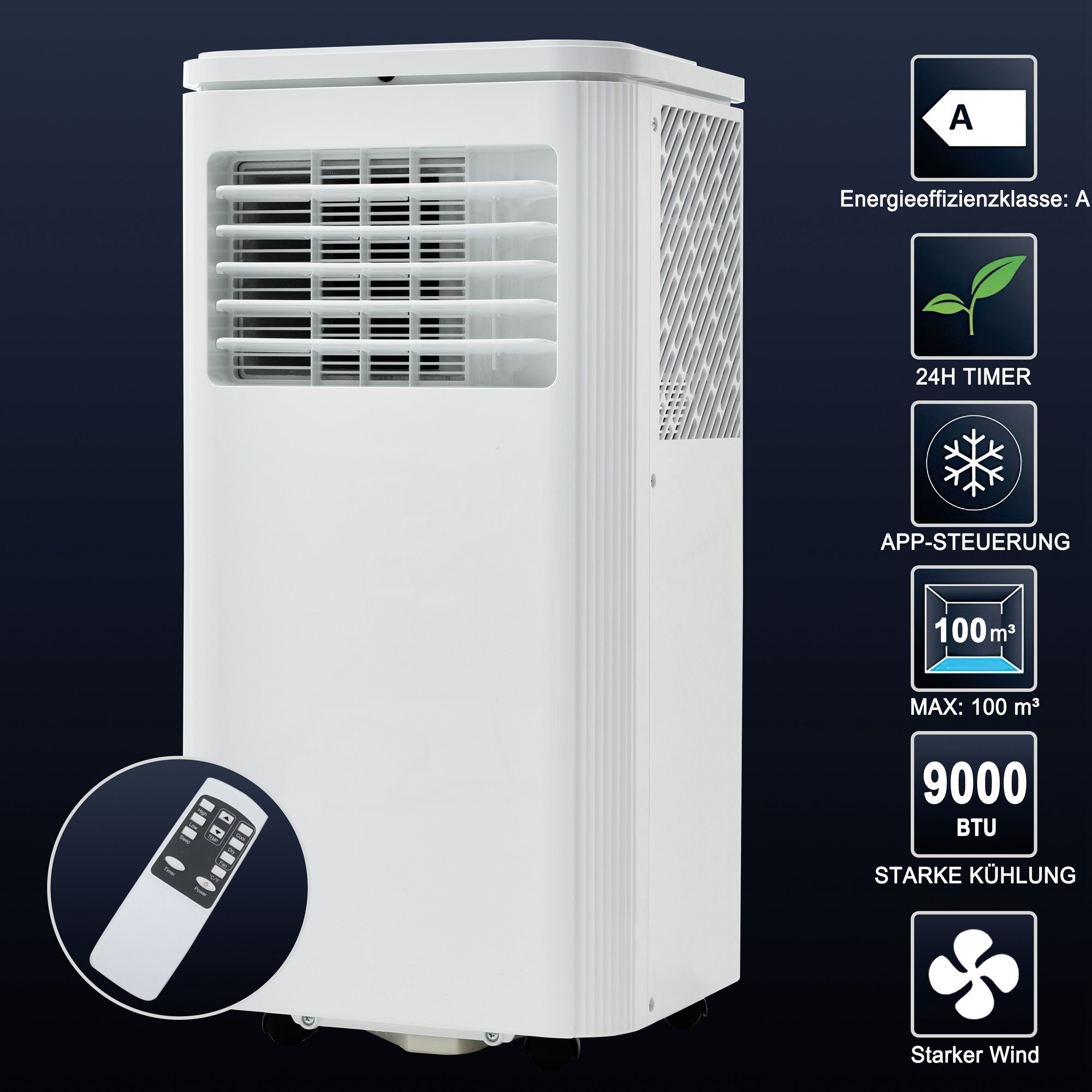 und Standventilator Mobile Abluftfunktion, Klimaanlage mit für Fangqi Ventilationsfunktion bis 100m³,Luftentfeuchter,24h-Timer, weiß Räume