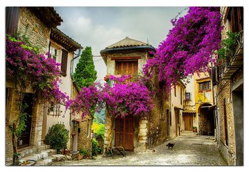 Wallario Wandfolie, Malerische Stadt in der Provence mit bunten Blumen, wasserresistent, geeignet für Bad und Dusche