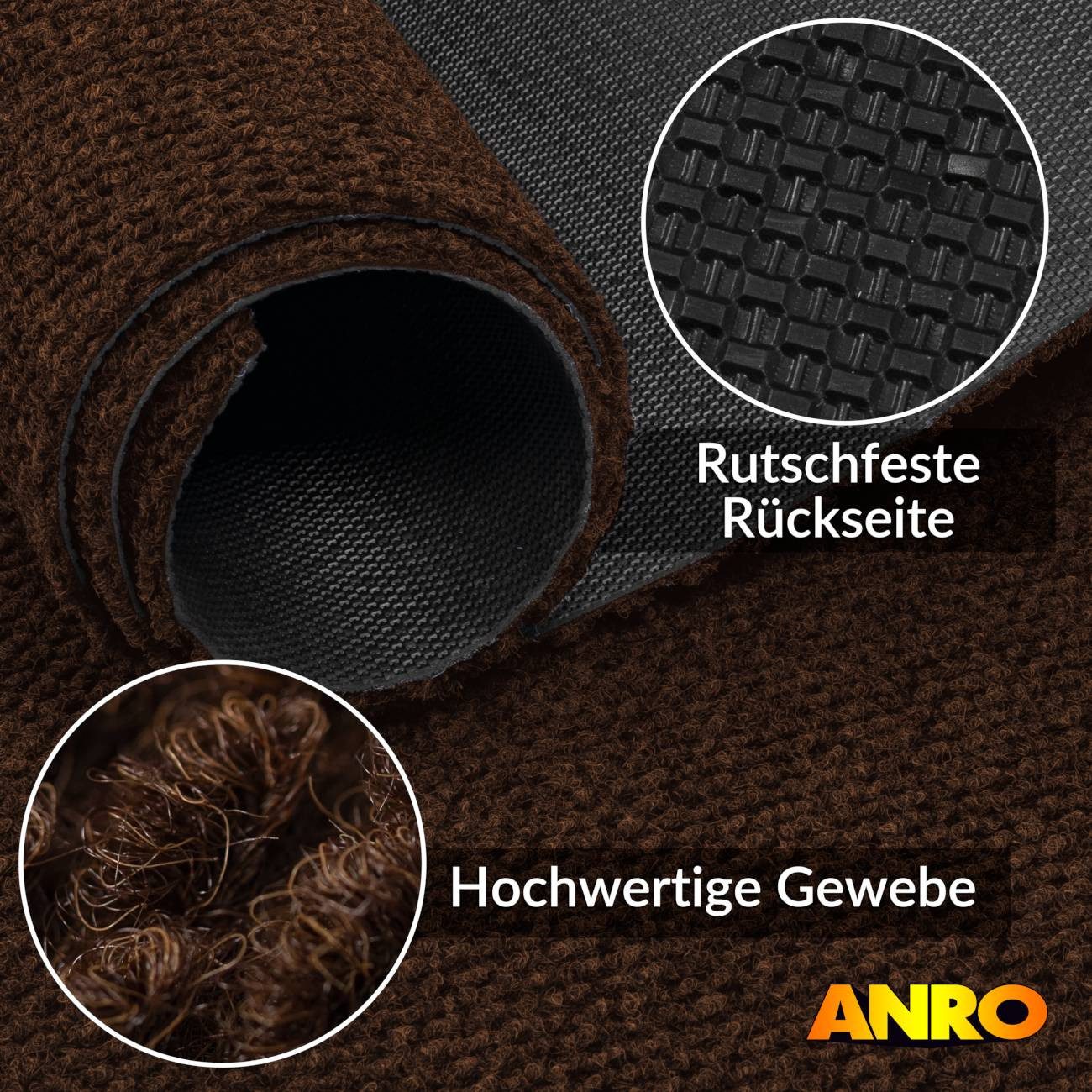 ANRO Läufer BOB 8mm Flurläufer Ananas Teppichläufer rutschfest Sauberlaufmatte, eckig, Höhe: 8 mm, Pflegeleicht robust 100x120cm Industrie Braun