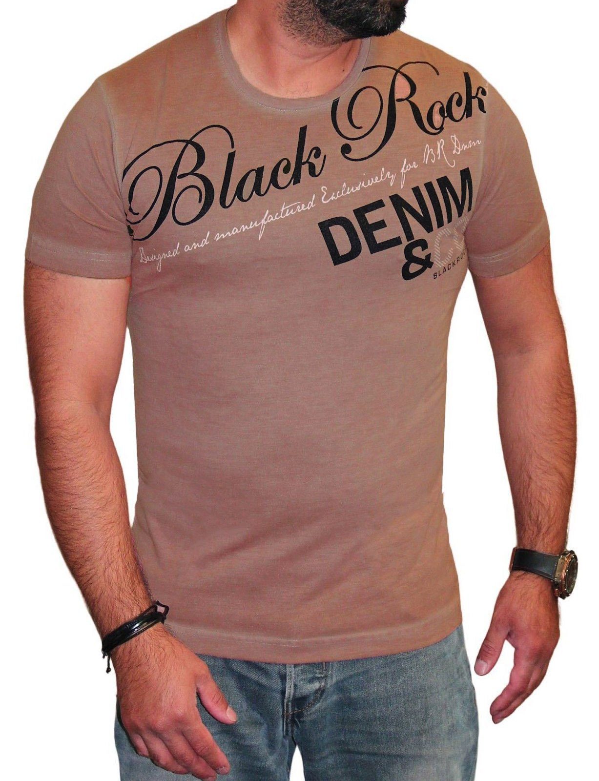 BLACKROCK T-Shirt Herren T-Shirt Casual Vintage Freizeitshirt Sommer Festival Braun