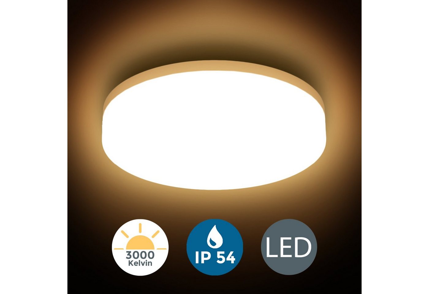 B.K.Licht LED Deckenleuchte, LED Bad Deckenlampe LED 13W 1500lm Bad-Lampen IP54 Badezimmer-Leuchte Küche Flur-HomeTrends