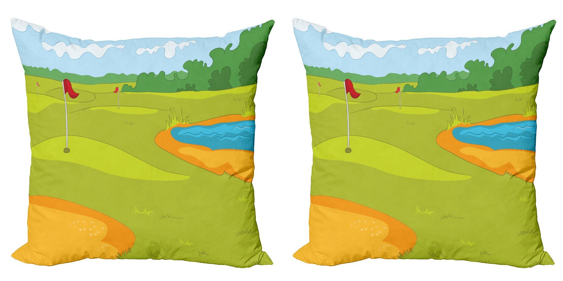 Doppelseitiger Golfplatz-Szene Abakuhaus Digitaldruck, Flags Kissenbezüge Stück), (2 Grass Accent Land Modern
