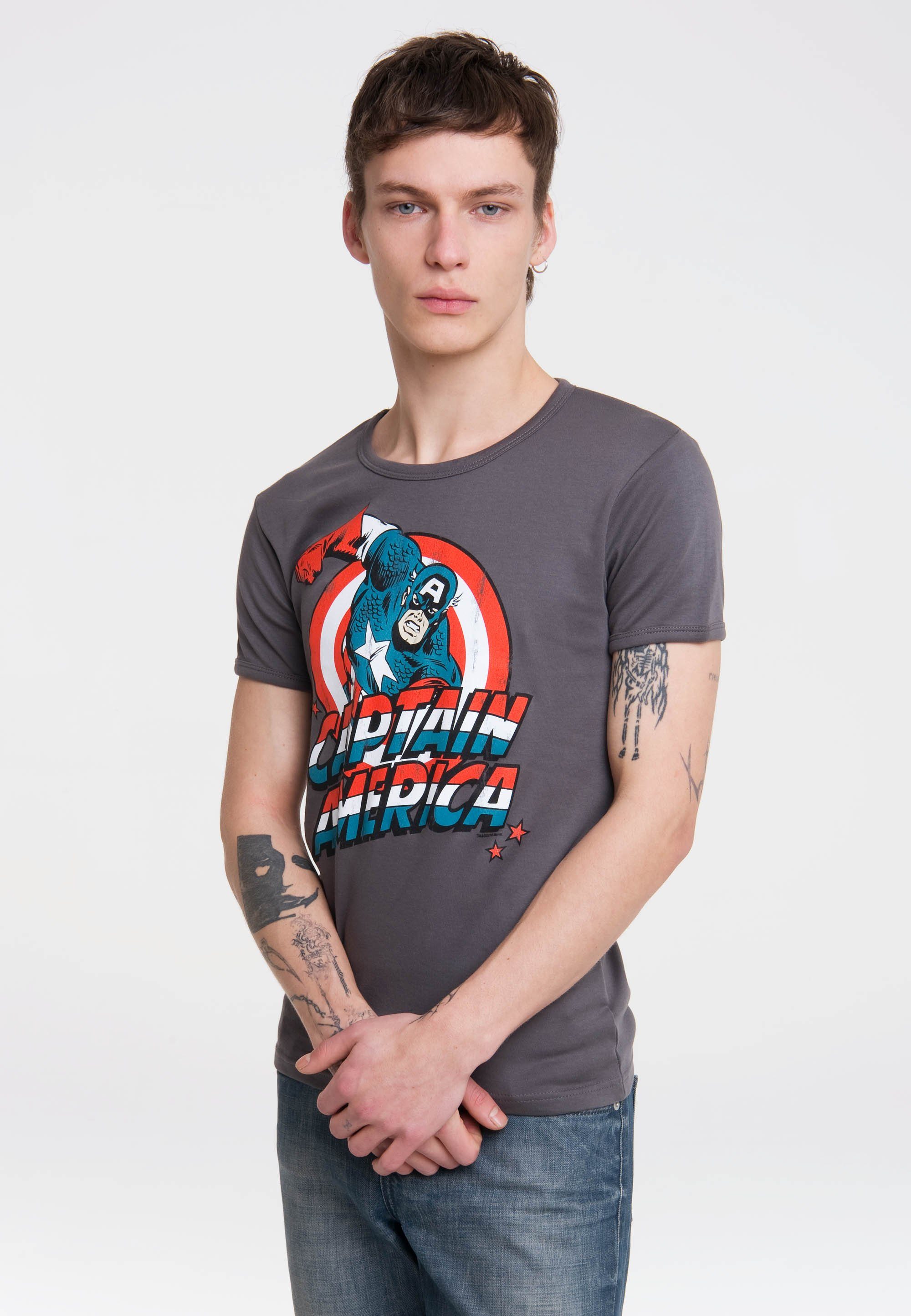 LOGOSHIRT T-Shirt Captain America mit Retro-Frontprint