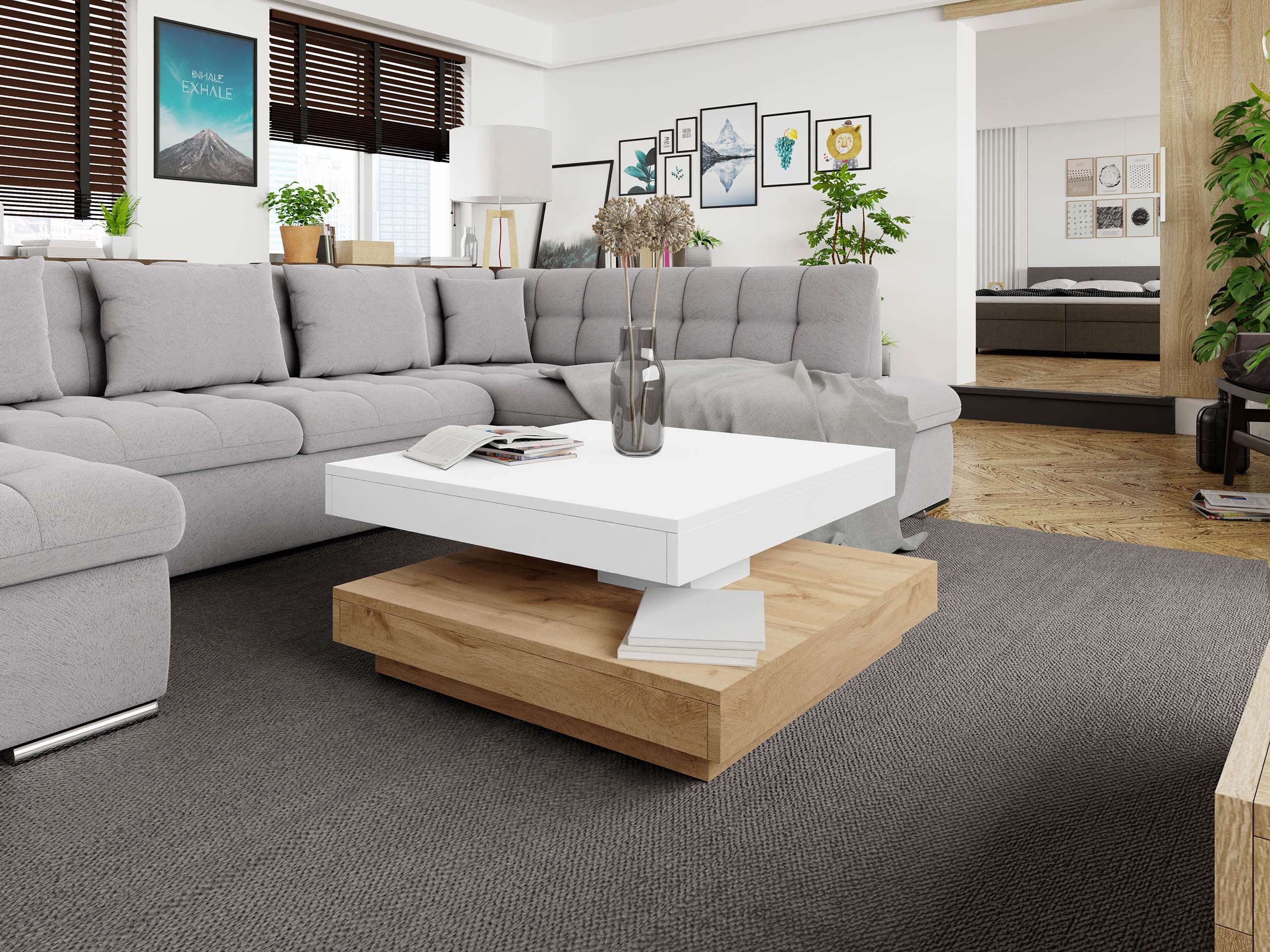MIRJAN24 Couchtisch Nenani, Obere Tischplatte 360° frei drehbar