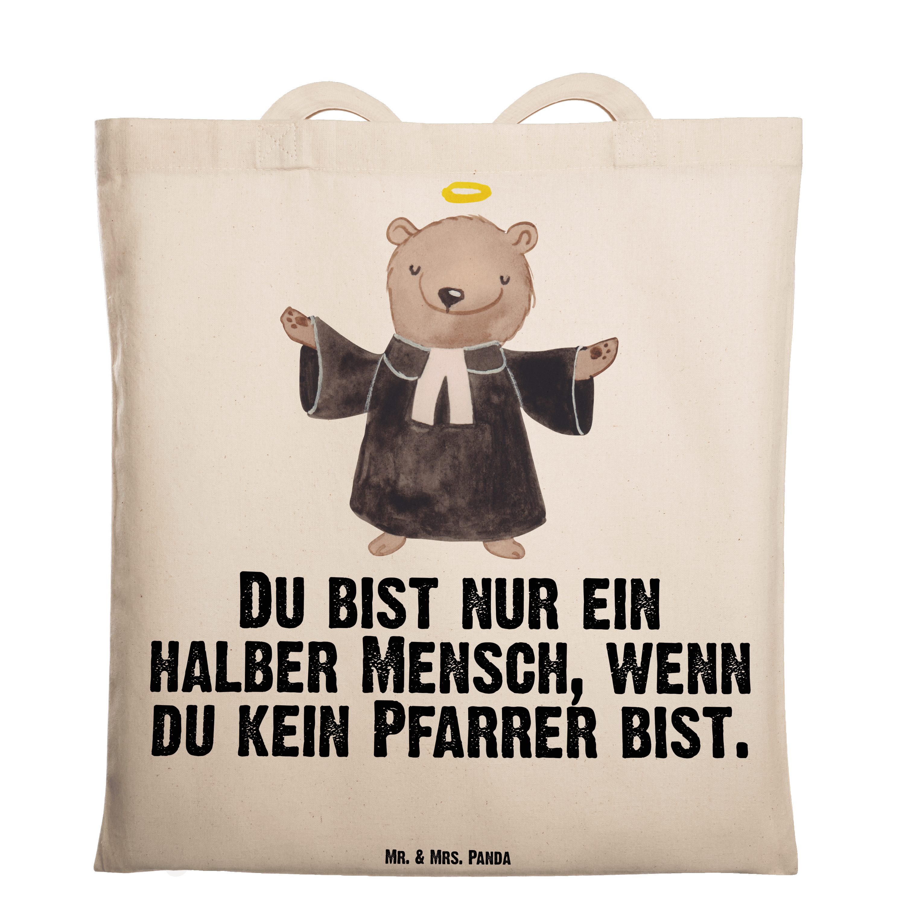 Mr. & Mrs. Panda Tragetasche Pfarrer mit Herz - Transparent - Geschenk, Arbeitskollege, Diener Got (1-tlg)