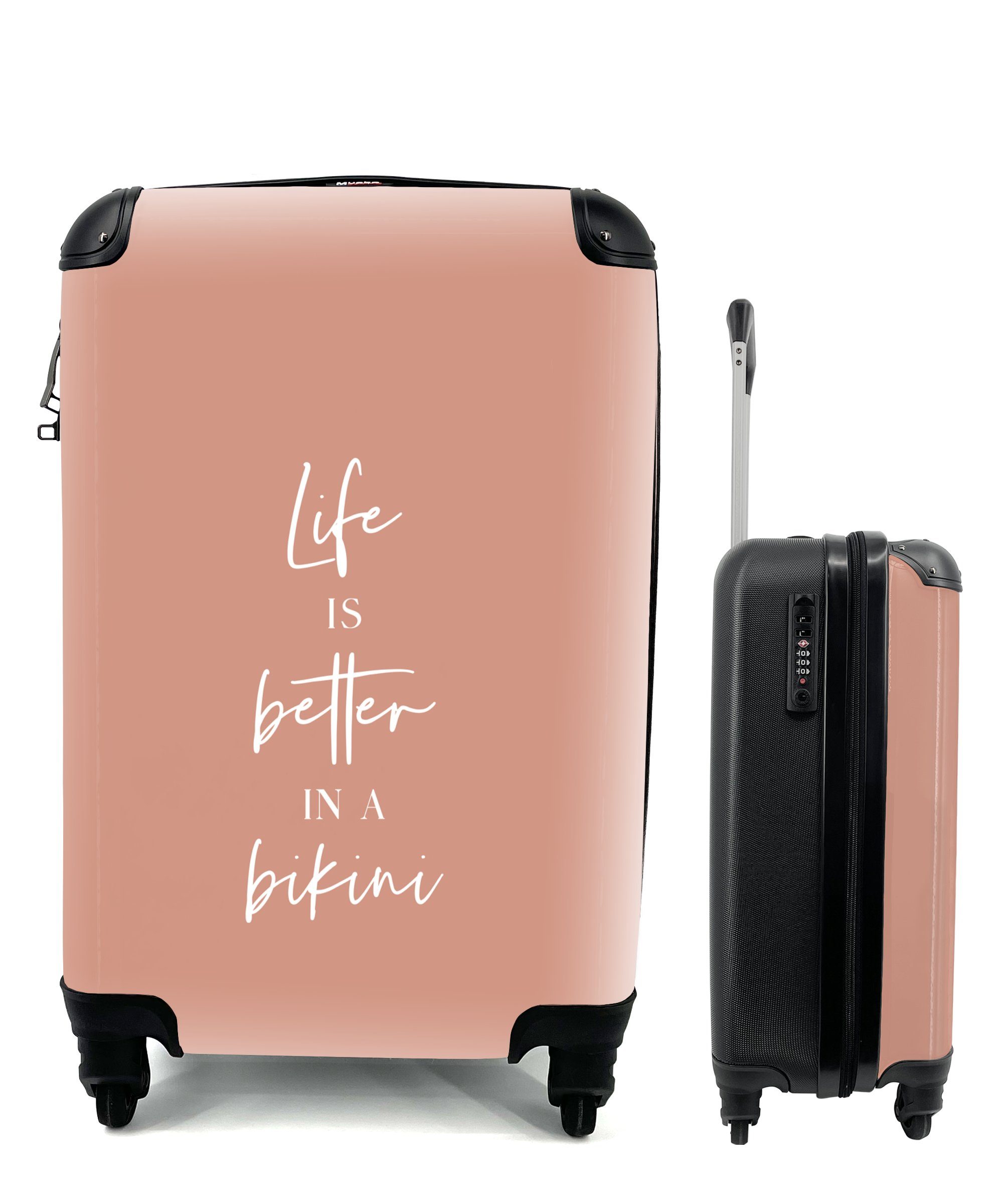 im Leben rollen, 4 für Das mit Reisekoffer Reisetasche Zitat Ferien, MuchoWow Trolley, Handgepäckkoffer Bikini - ist - Handgepäck Rollen, besser Pink,