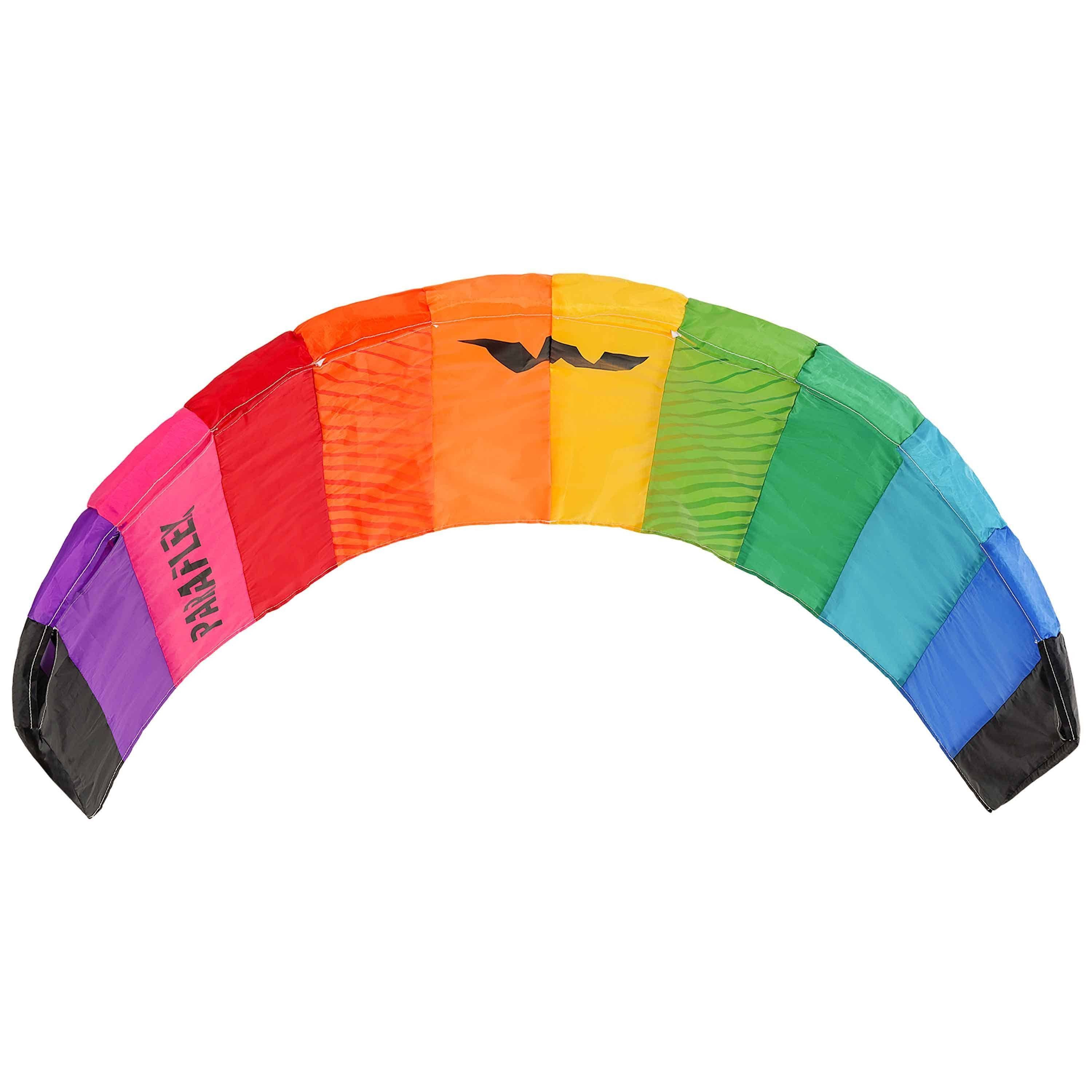 Wolkenstürmer Kite Paraflex Basic 1.7 Lenkmatte in vielen Farben - Ready to Fly 170 cm, (Drachenmatte Set ab 6 Jahren mit Dyneema Schnüren 25 m, 1-tlg), Stunt Kite for Adults 1 m² Zweileiner für Anfänger (regenbogen)