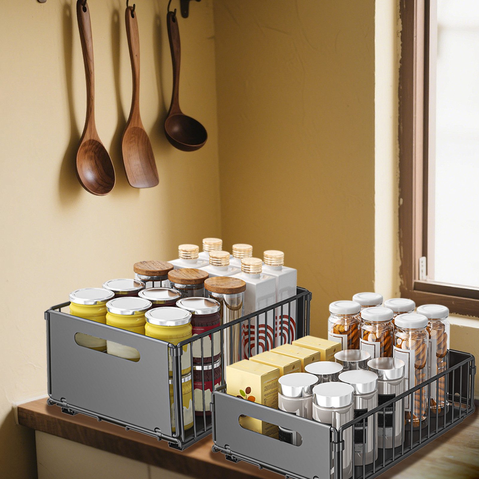 JEOBEST Küchenorganizer-Set Küchenregal Regal mit 2 Korb Auszügen, Schrank günstig online kaufen