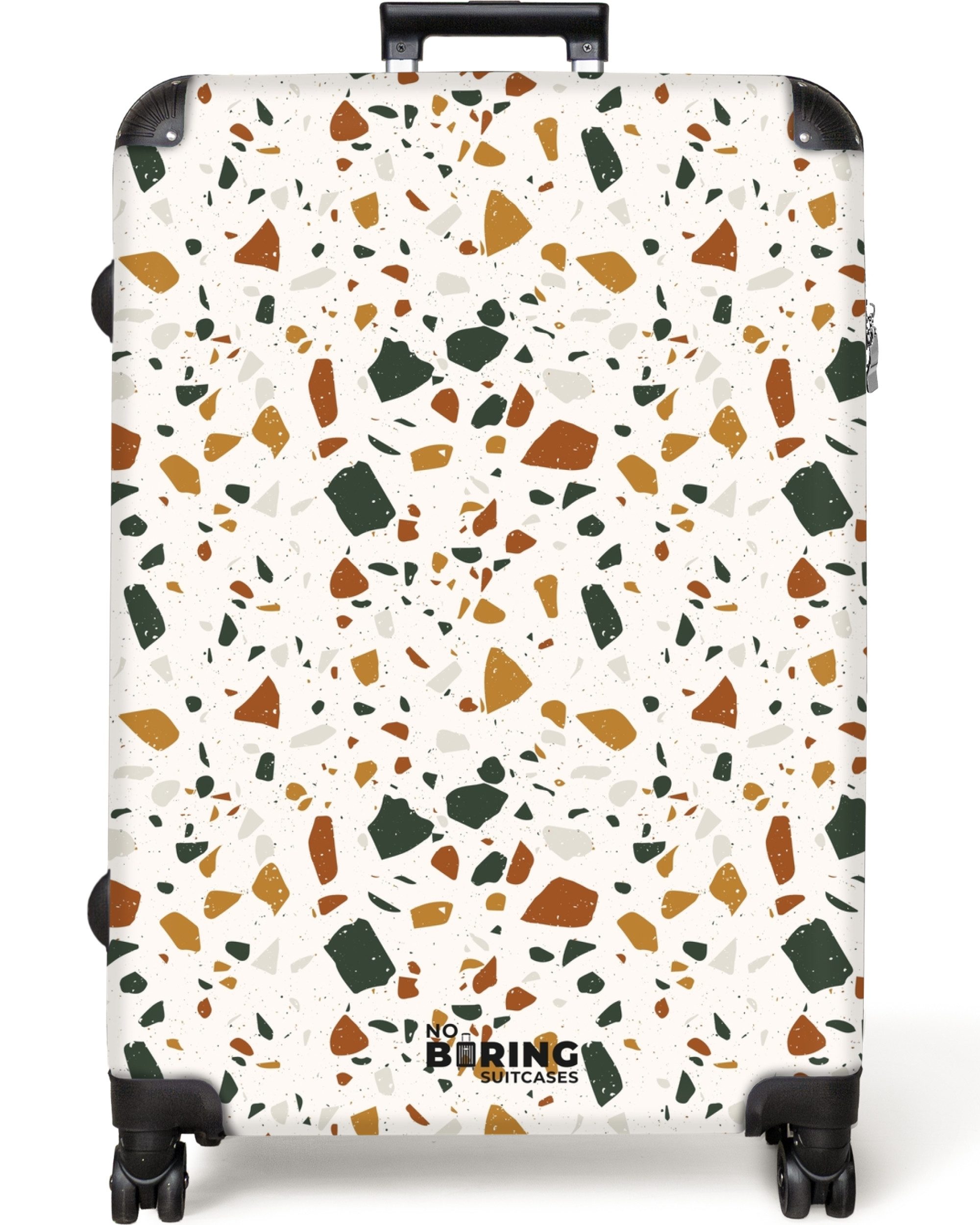 NoBoringSuitcases.com© Hartschalen-Trolley Terrazzo-Muster rost-ocker 77 cm - 98 L, 8 Rollen, Koffer Groß für 30kg, Trolley, Rollkoffer, Reisekoffer
