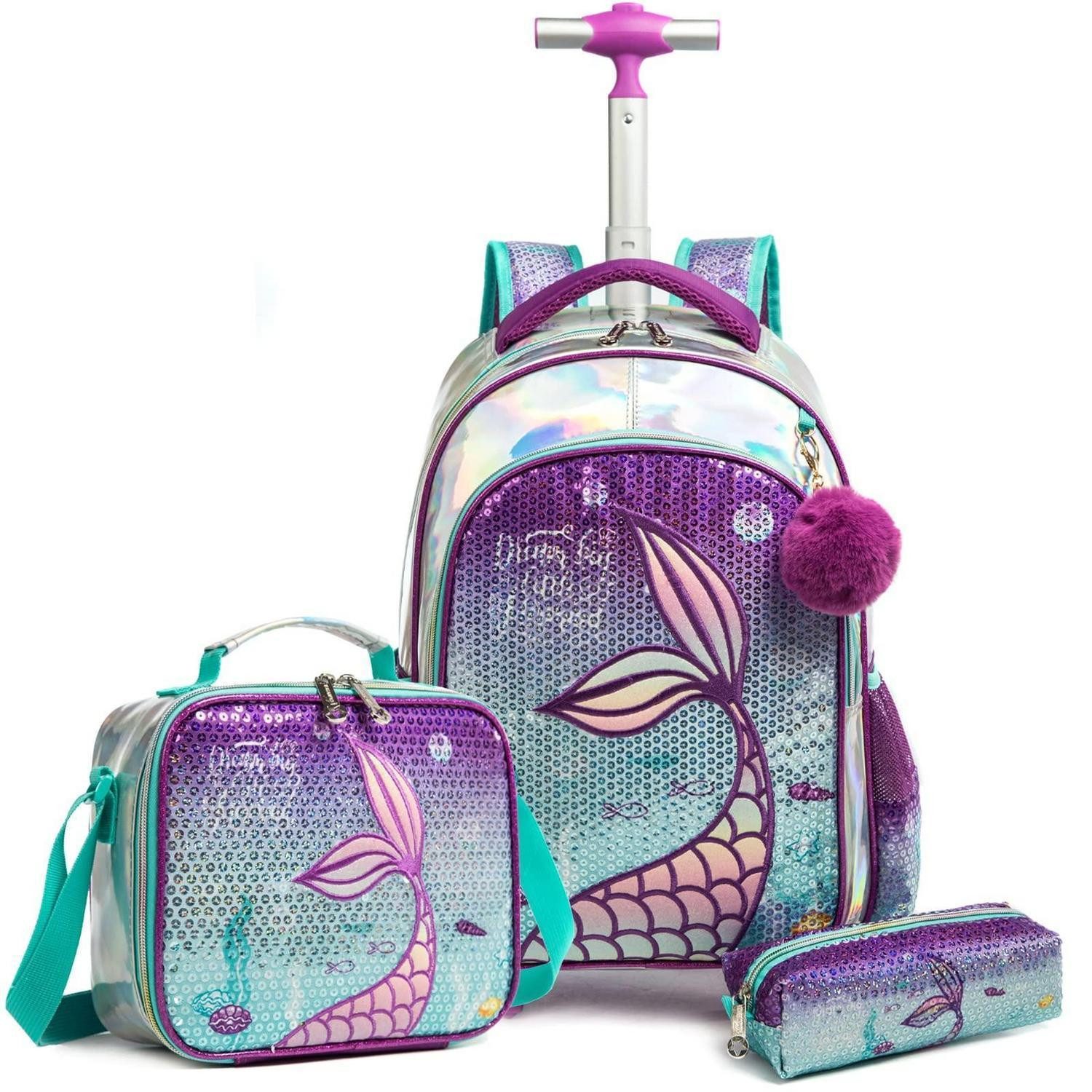 LuxusKollektion Schulranzen Rollrucksack Mädchen 3tlg. Lila Pailletten