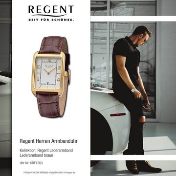 Regent Quarzuhr Regent Herren Armbanduhr Analog, (Analoguhr), Herren Armbanduhr rund, extra groß (ca. 28,5x41,5mm), Lederarmband