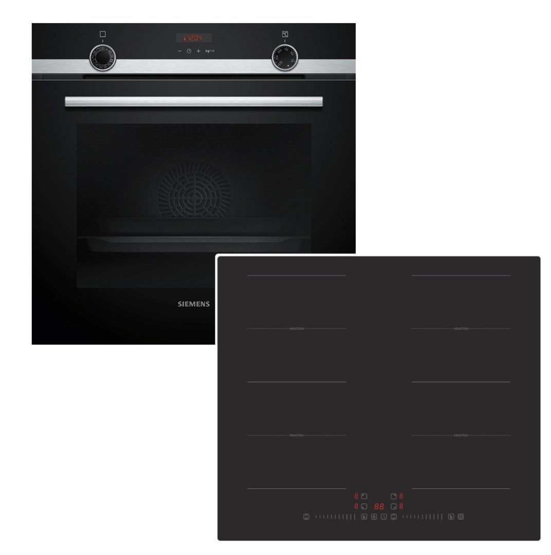 Siemens Backofen-Set Backofen Pyrolyse 3D-Heißluft + PKM Induktionskochfeld Flex