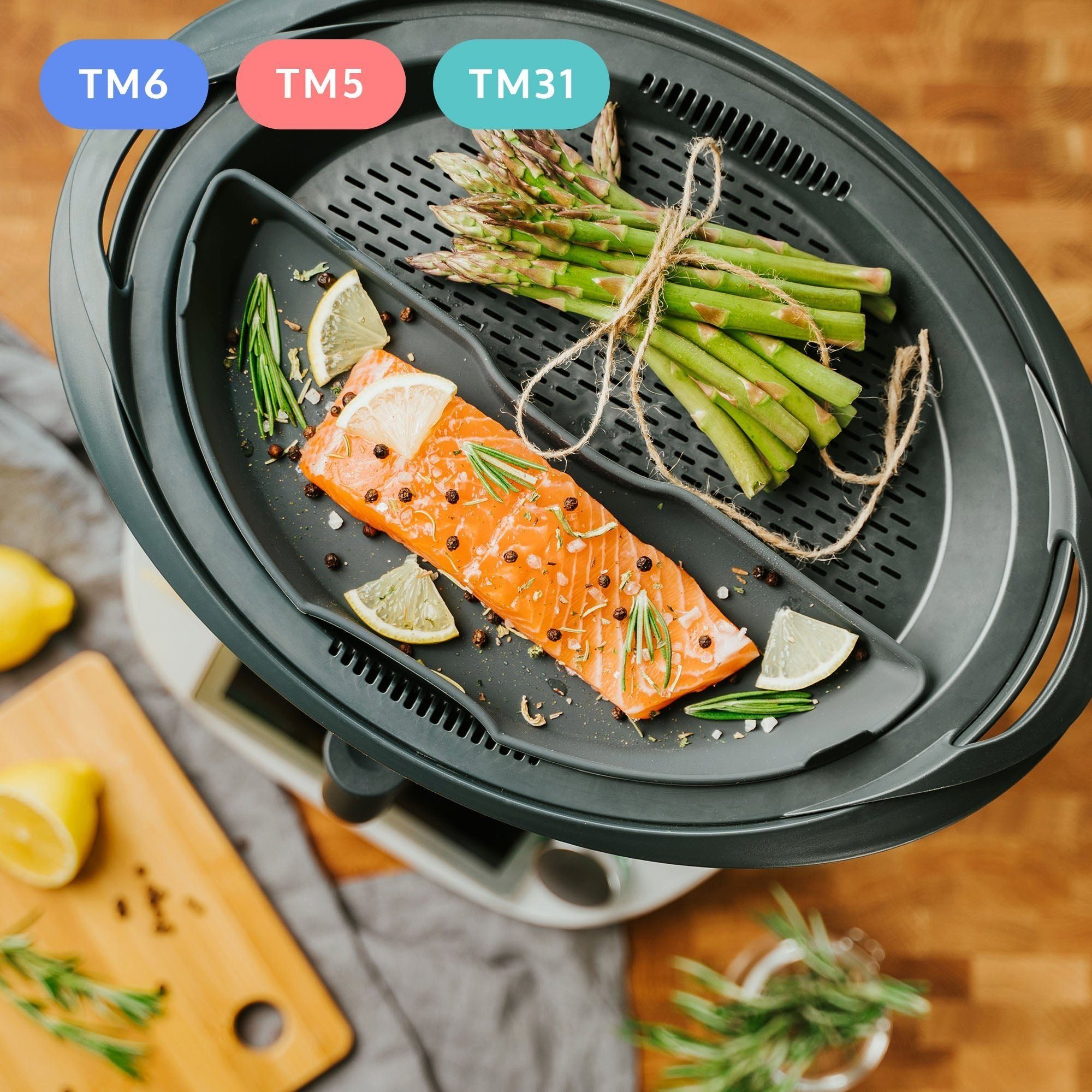 Mixcover Küchenmaschinen-Adapter mixcover Dampfgarform Auflaufform Halb für Thermomix Varoma Einlegeboden