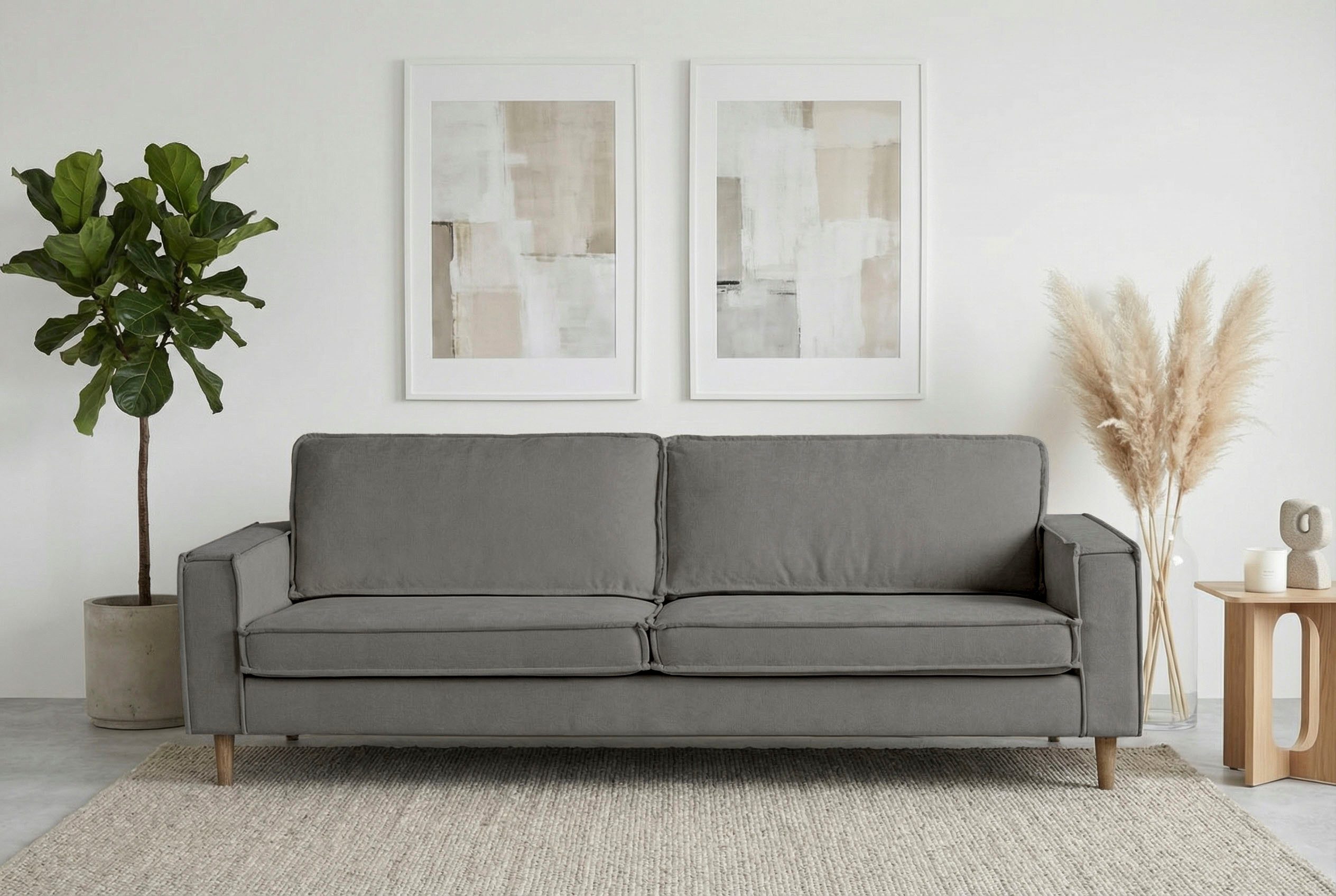 Home affaire 3-Sitzer Pinto Skandi,Maxi-Ausführung, 236 cm, Chenille, Struktur, mit Keder, Massivholzfüße Eiche geräuchert, Wellenunterfederung