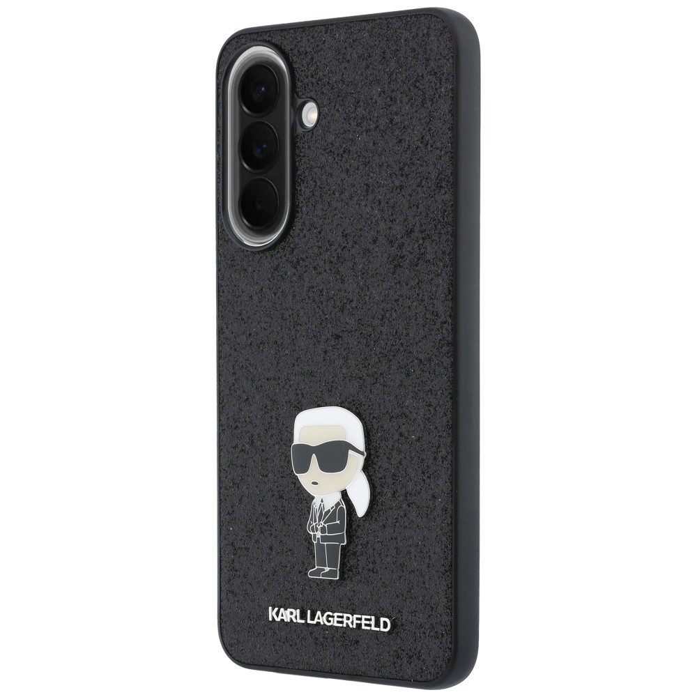 KARL LAGERFELD Handyhülle Galaxy A57 Ikonik Glitter schwarz Logo Metall Pin 6,7 Zoll, Kantenschutz