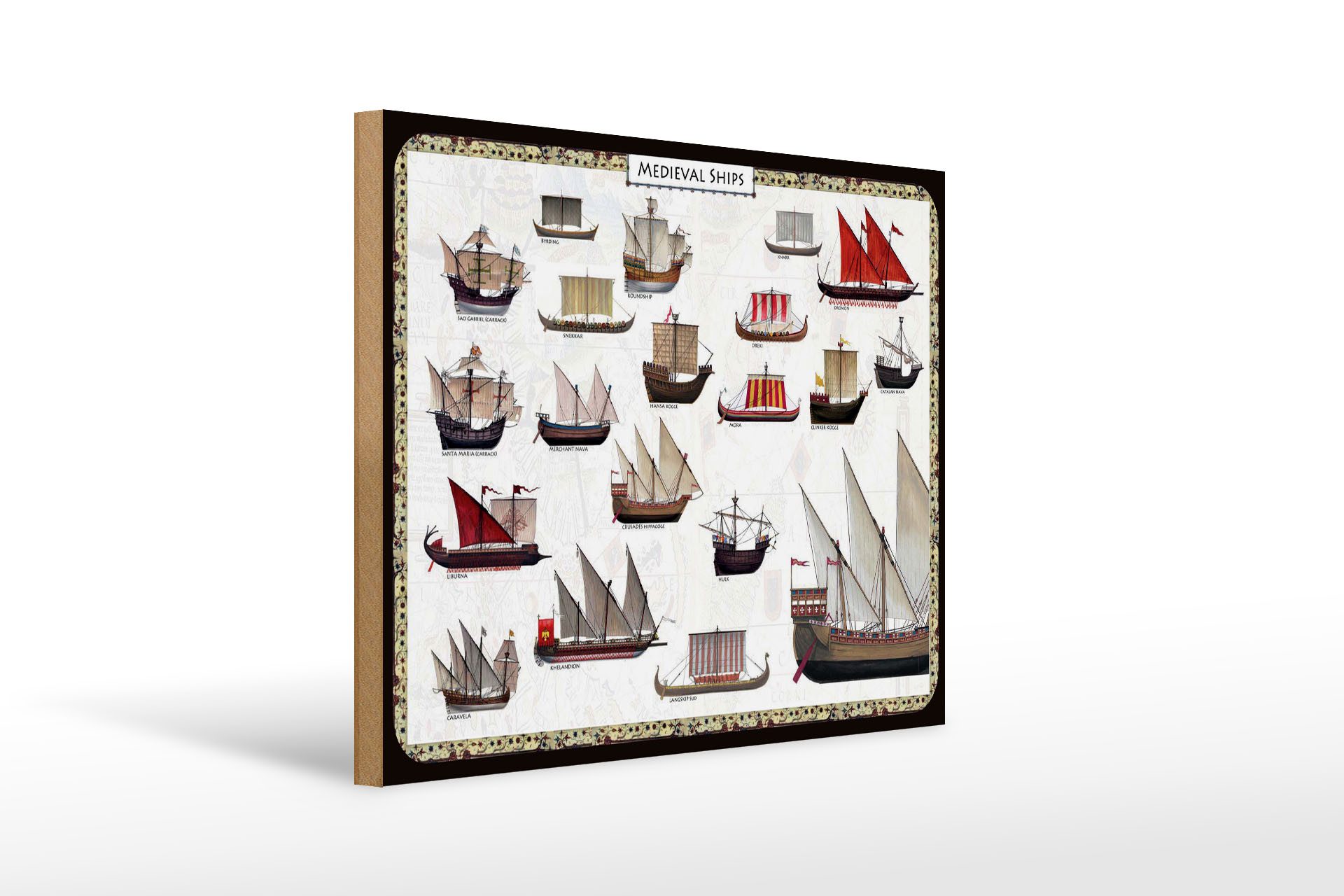 Femer GmbH Holzbild Hinweis 30x40 cm Medieval Ships verschiedene Schiffe, (1 St), Glatte Holzfaserplatte (MDF), vorn beschichtet
