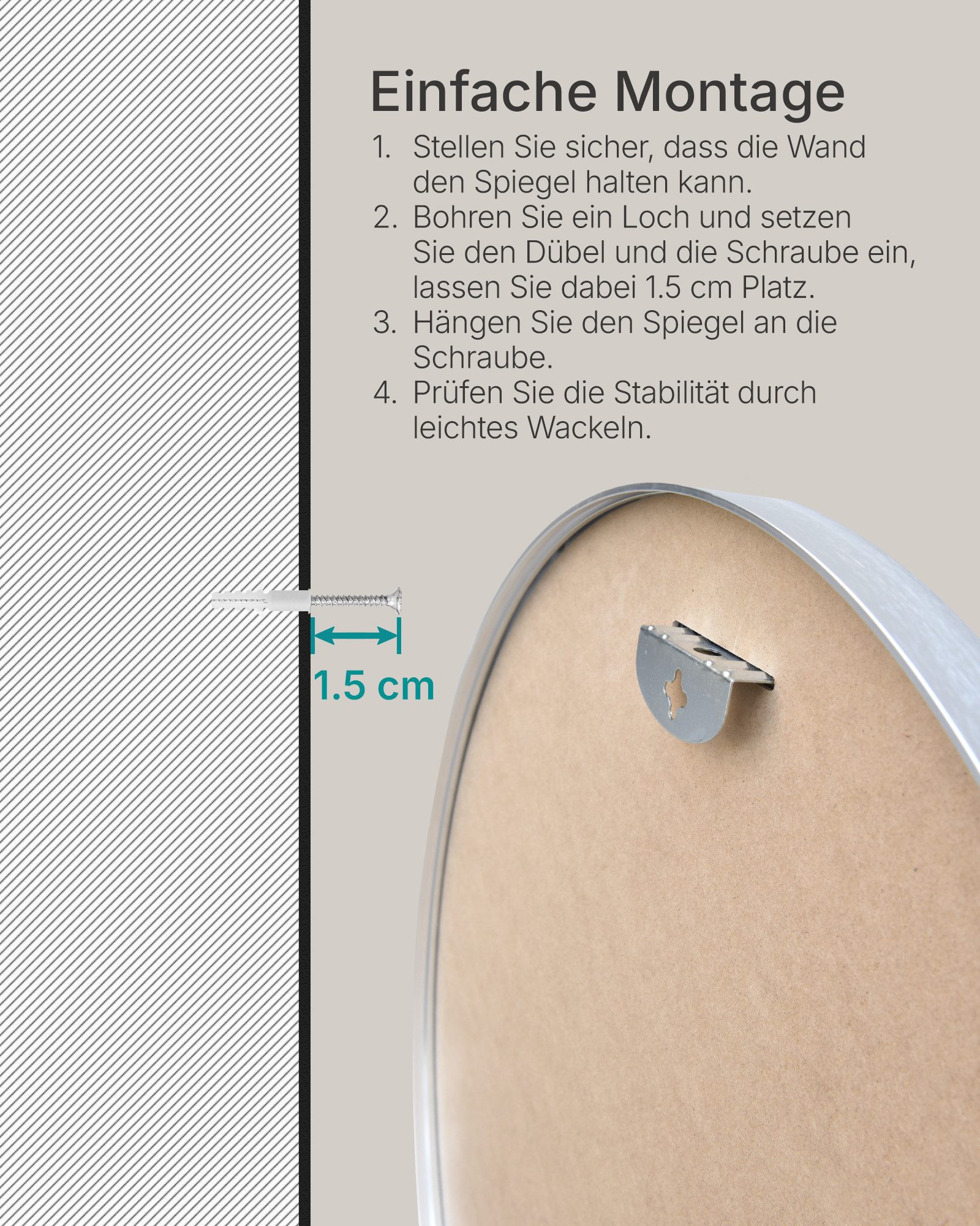 OTTO home Spiegel Wandspiegel Addrik, wahlweise in 2 Größen 60x60cm oder 80x80cm (Rahmen aus Metall, Aluminium), runde Form, in verschiedenen Farben – Bild 4 von 5