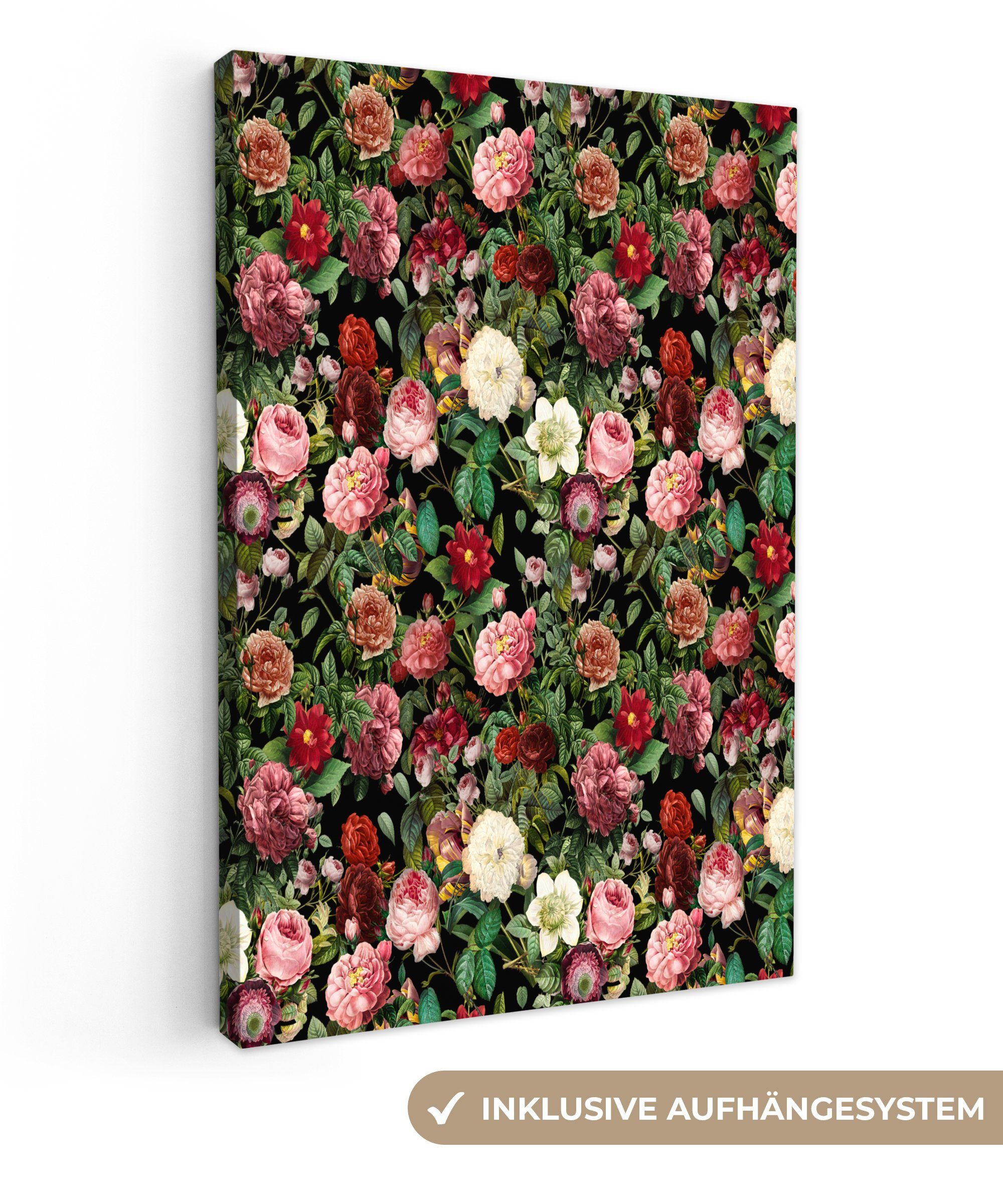 OneMillionCanvasses® Leinwandbild Blumen - Vintage - Rosen, (1 St), Leinwandbild fertig bespannt inkl. Zackenaufhänger, Gemälde, 20x30 cm
