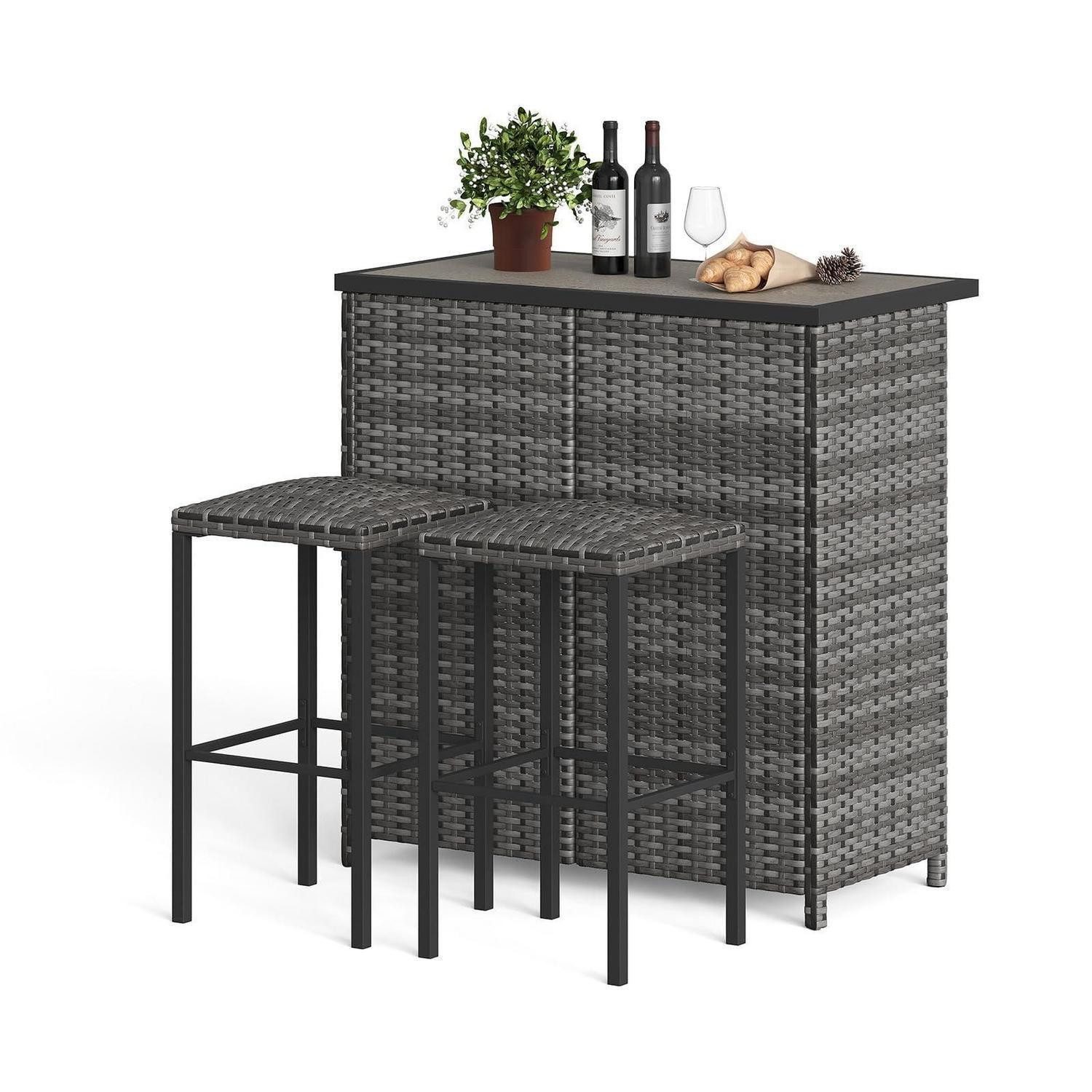LuxusKollektion Gartenbar-Set Barset Polyrattan grau 3-tlg. 100cm