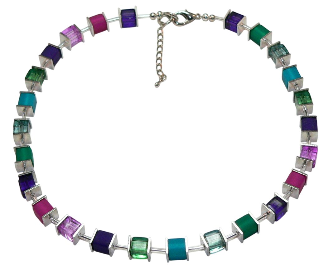 traumschmuck Collier 001p Collier Würfel Polaris Acryl lila, smaragd, petrol, pink, (inkl Schmuckbox), handgefertigt, Made in Germany