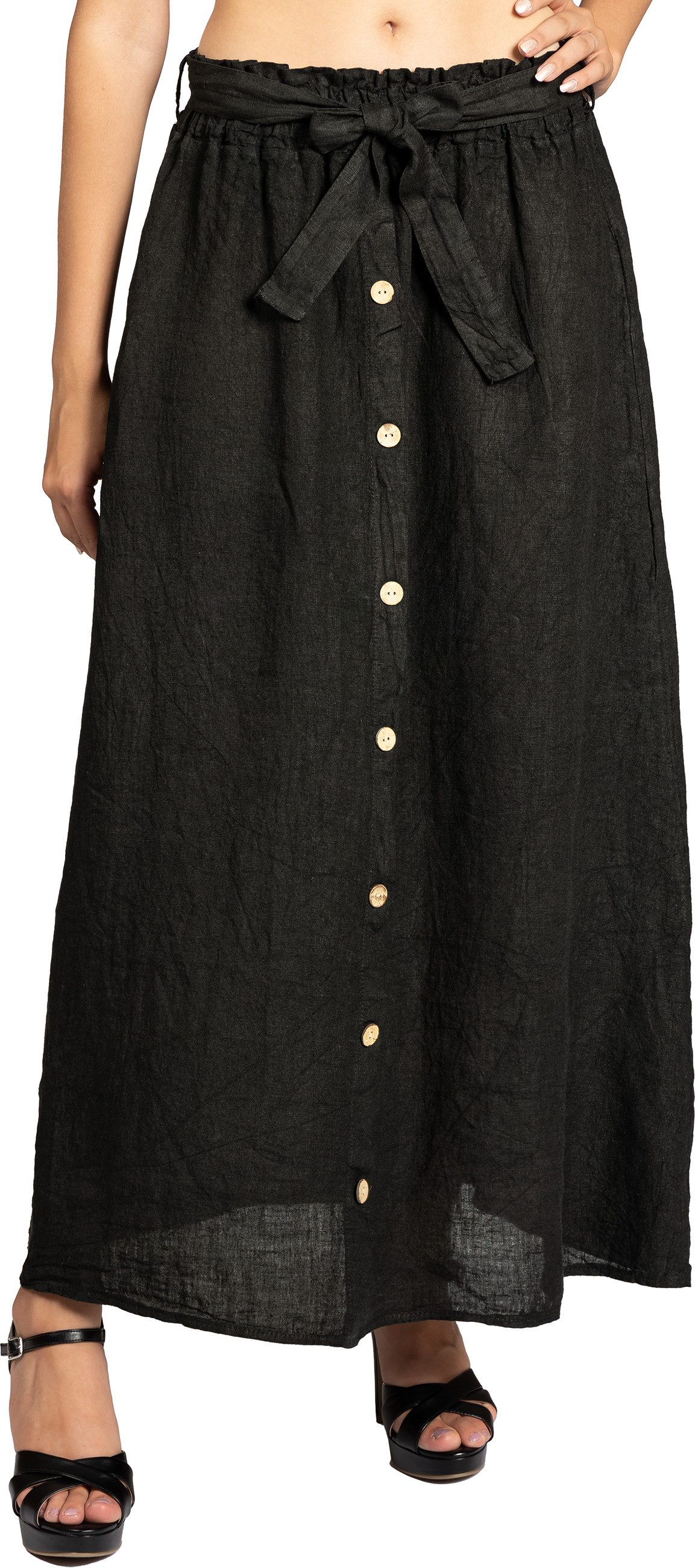 Caspar Faltenrock RO032 langer Maxi Sommer Leinenrock mit Holzknöpfe Dekor. € 49,95