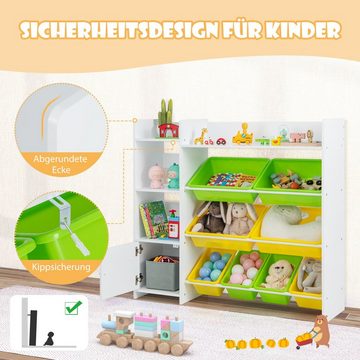 COSTWAY Kinderregal, Spielzeugregal Kinder, mit Boxen, Regalen & Schrank weiß