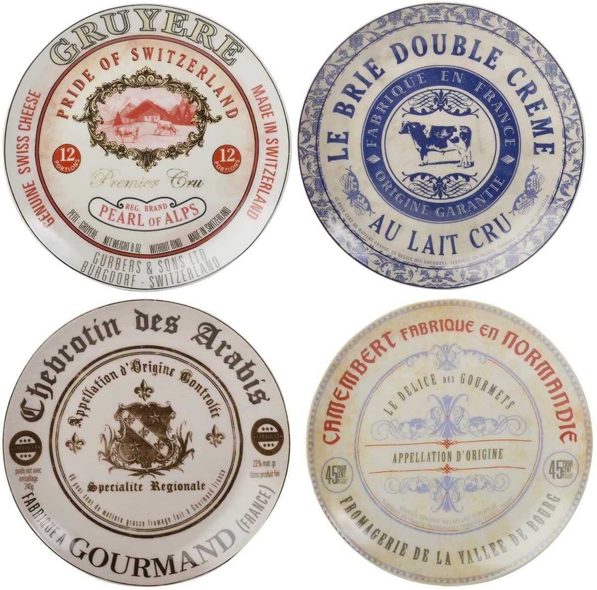 Creative Tops Teller Set Of 4 Gourmet Cheese Porcelain Side Plates In Hat Box (Seitenpla