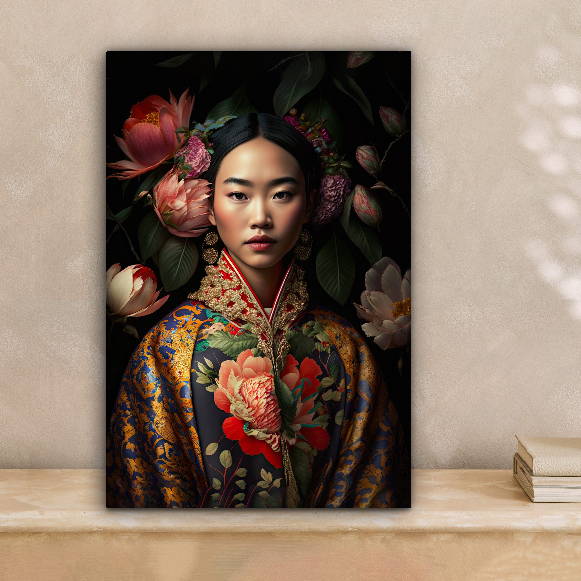 OneMillionCanvasses® Leinwandbild Frau - Asiatisch - Kimono - Blumen - Port günstig online kaufen