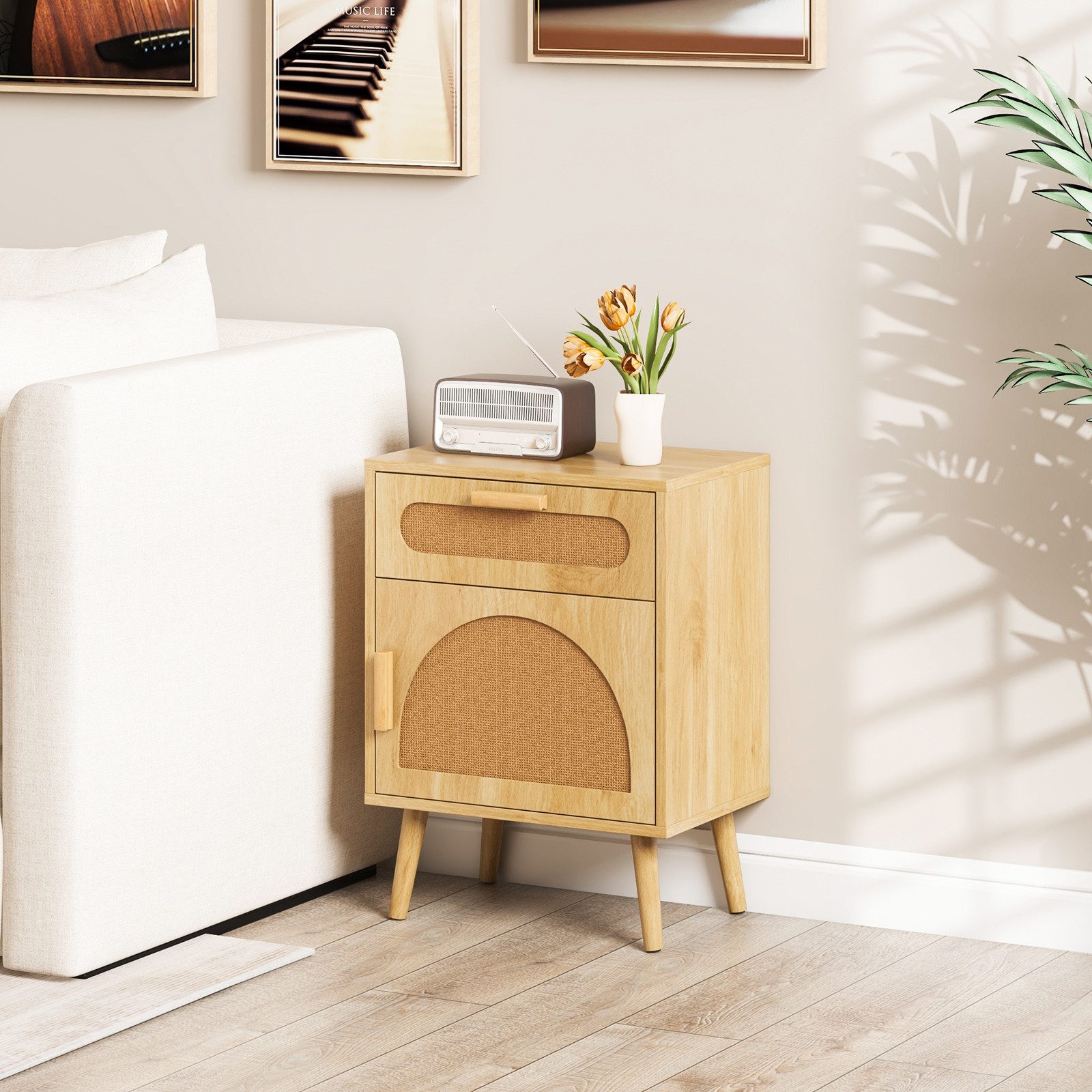 COSTWAY Nachttisch (1-St), Nachtschrank Rattan, mit günstig online kaufen