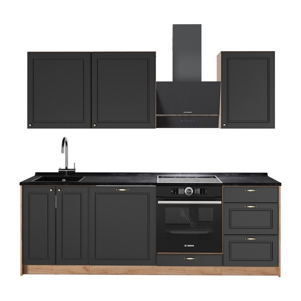 Vicco Küchenzeile Fame-Line, Anthrazit-Gold Landhaus/Goldkraft Eiche, 230 cm, AP Anth...
