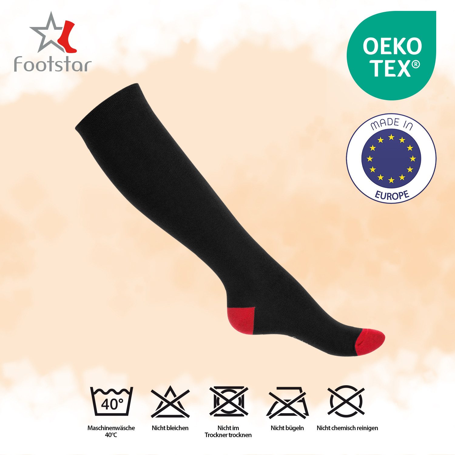 Footstar Langsocken Kinder Baumwoll Kniestrümpfe (5 Paar) abgesetzte Ferse/Spitze – Bild 3 von 4