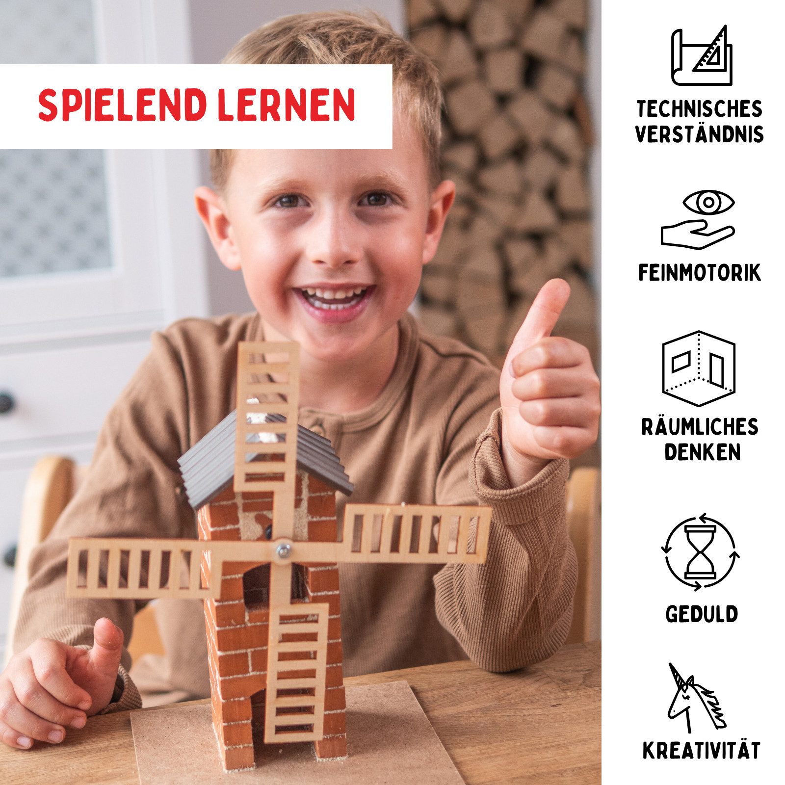 teifoc Windmühle Steinbaukasten, (Konstruktionsspielzeug, 100 St., Bastelset), Made in Germany, nachhaltig & vegan